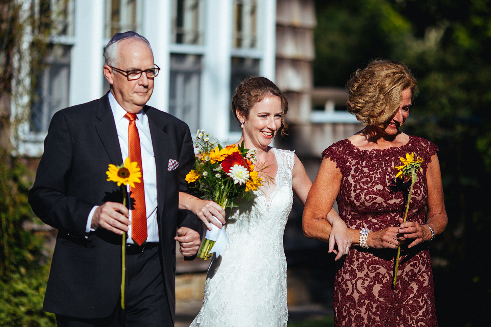 Bride escorted by parents in Cape Cod Shawnee Custalow photography