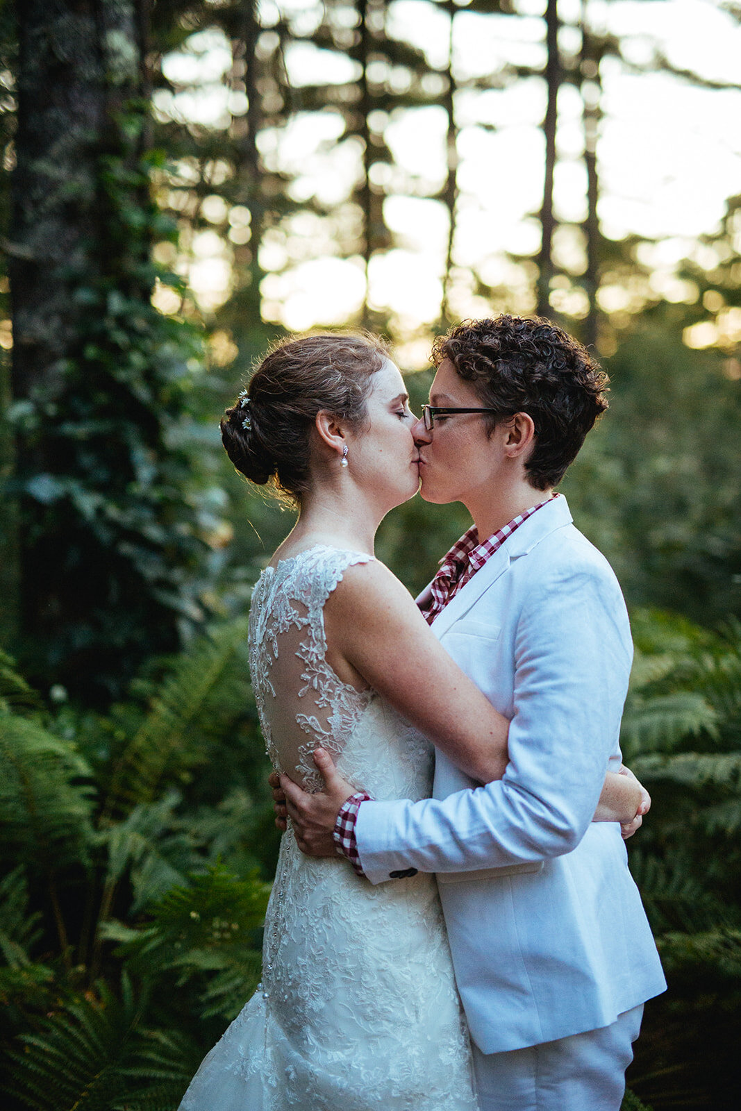 Queer newlyweds kissing in Cape Cod Shawnee Custalow photographer