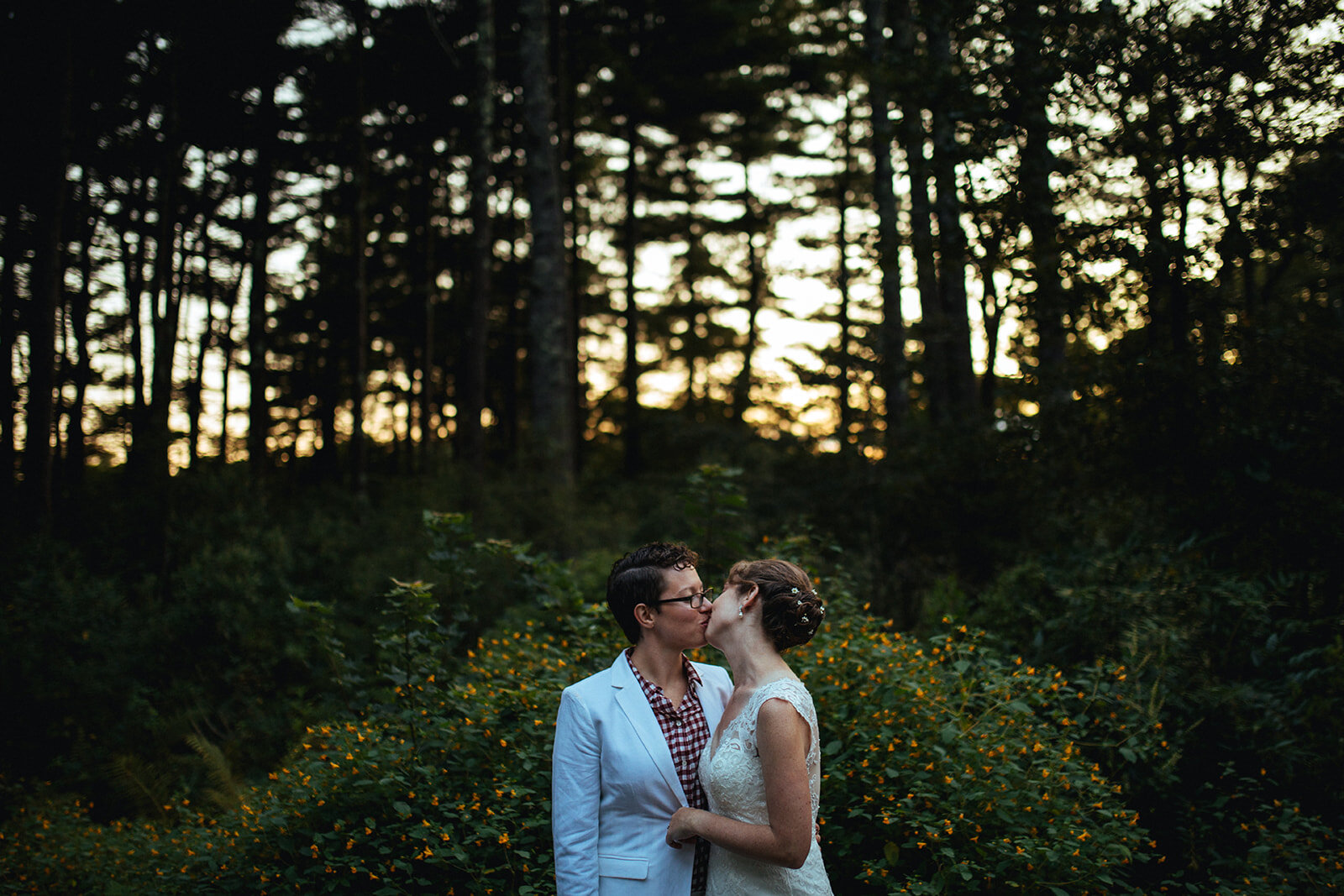 Queer newlyweds kissing in Cape Cod Shawnee Custalow photographer