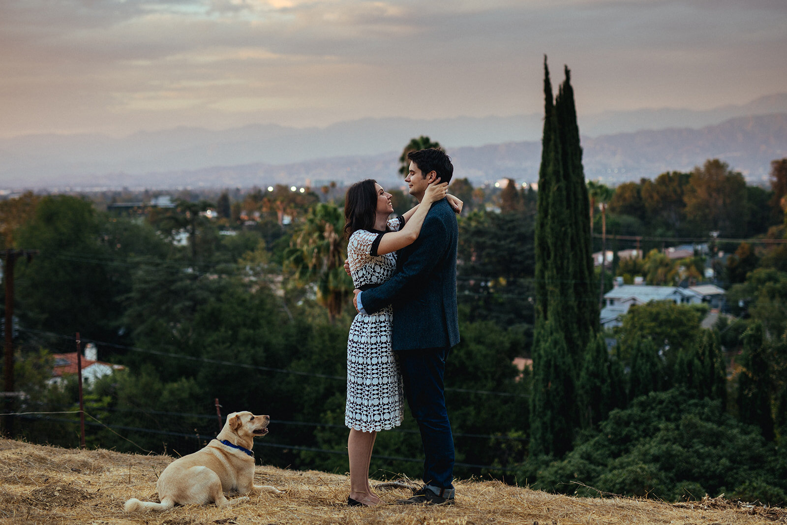 Engaged couple and dog in Studio City LA Shawnee Custalow photography