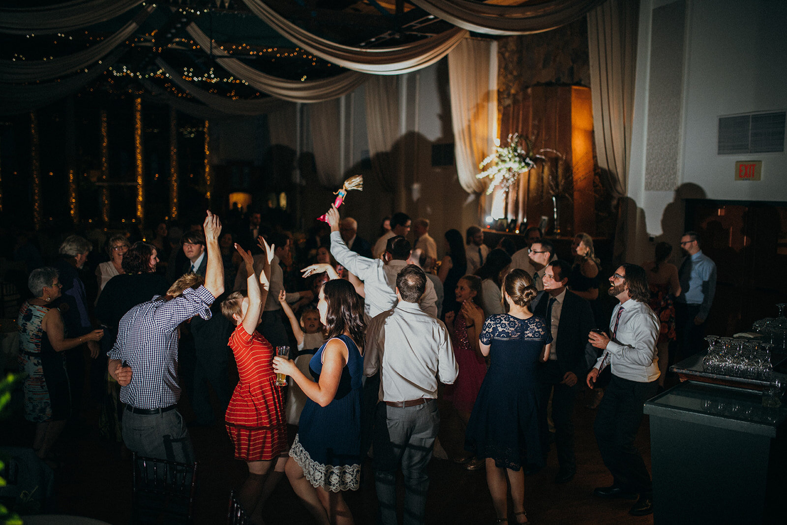 Wedding guests dancing at Elizabeth Park Conservatory Shawnee Custalow