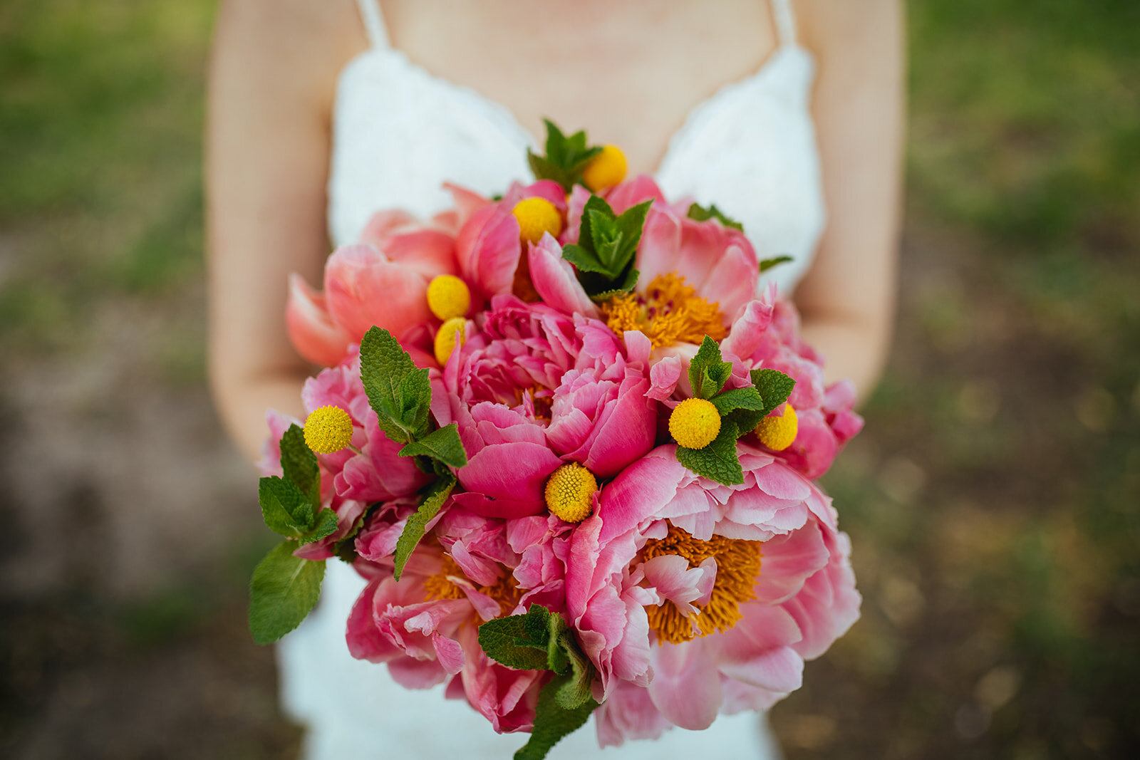 Bride with a lush pink bouquet Brooklyn NY Shawnee Custalow wedding photography