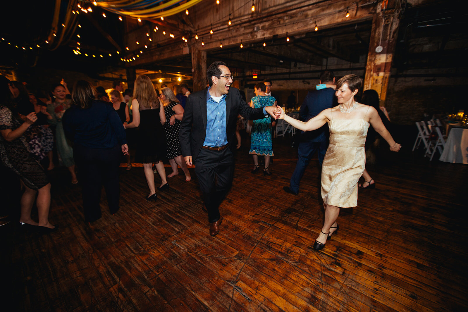 Wedding guests dancing at the Greenpoint Loft Brooklyn NYC Shawnee Custalow photography