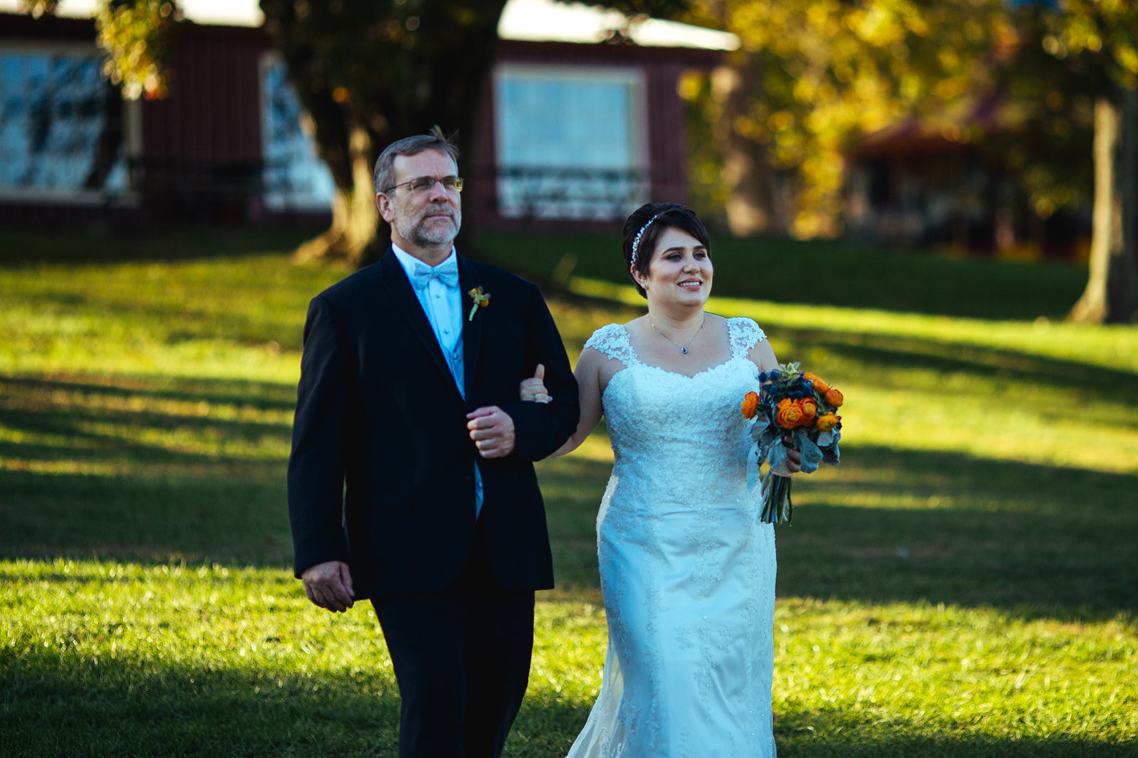 Spouse escorted by father in Gaithersburg MD Shawnee Custalow wedding photographer