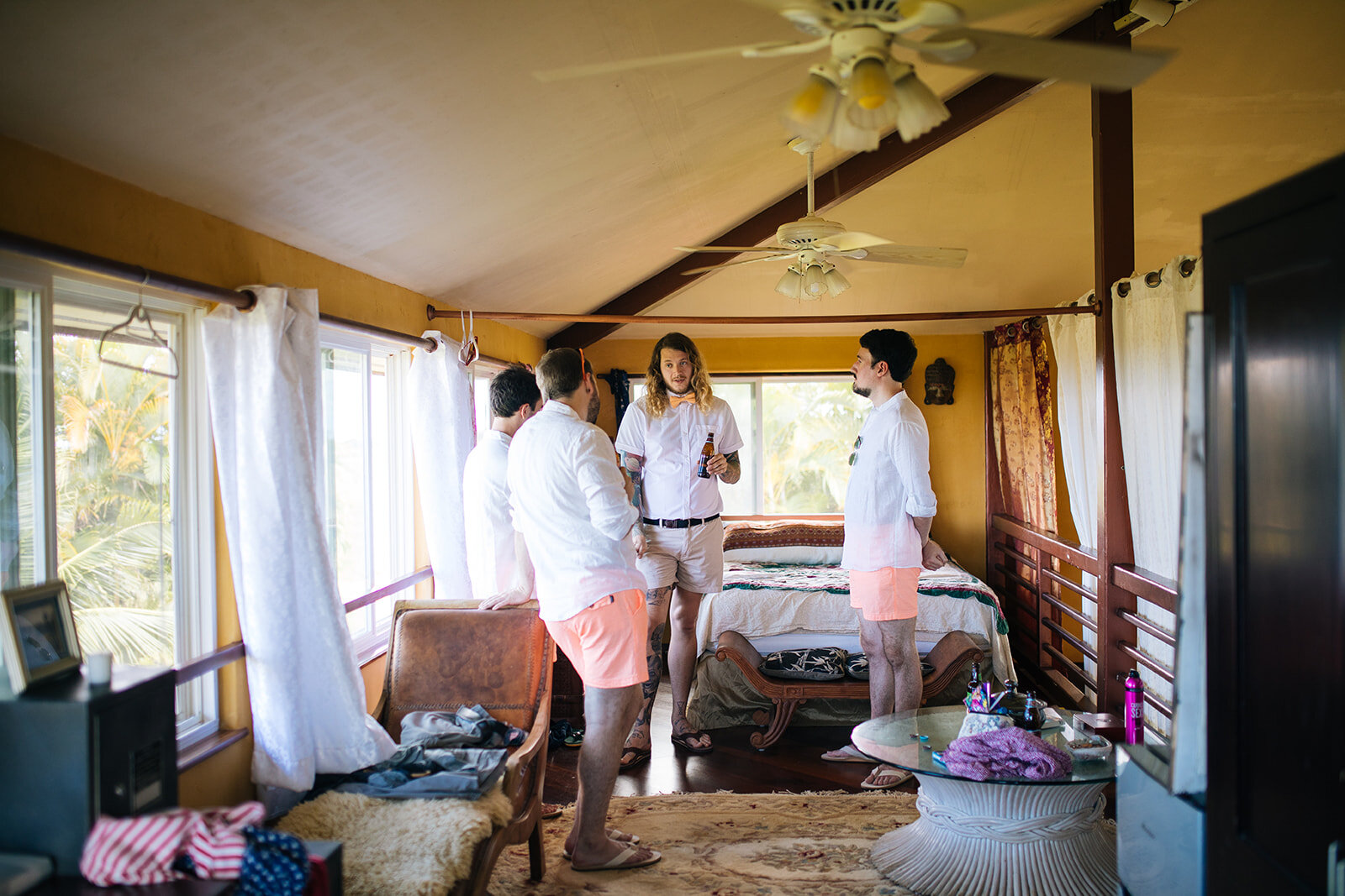 Groom and groomsmen preparing in Kauai HI Shawnee Custalow wedding photography