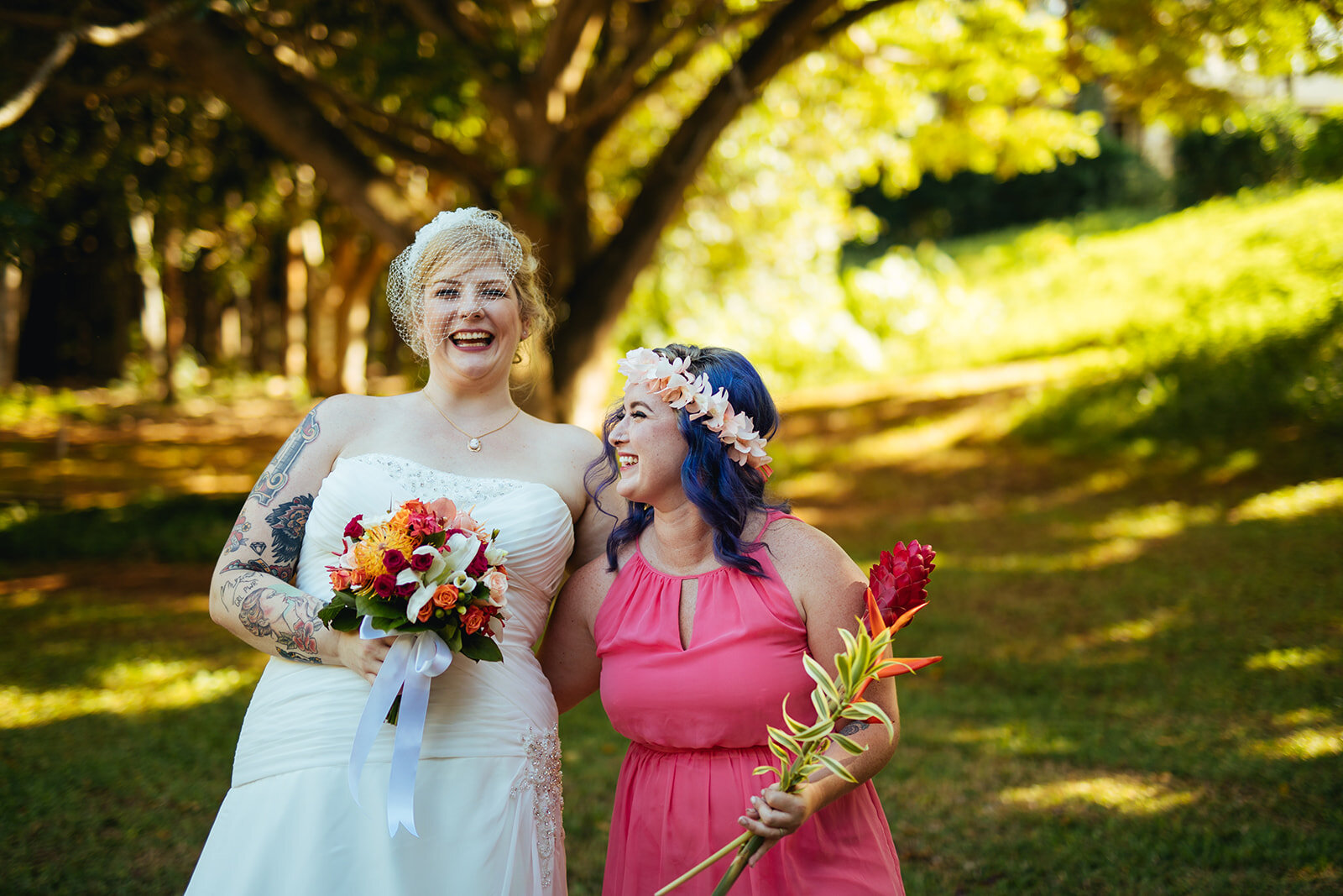 Bride with honor attendant in Kauai Hawaii Shawnee Custalow wedding photography