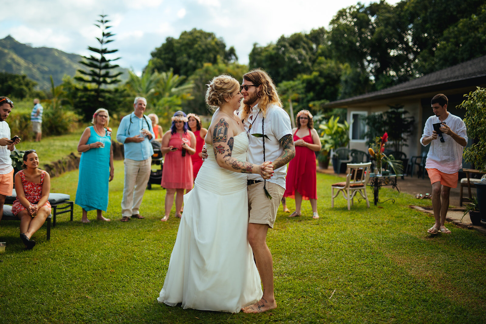 Newlyweds dancing in Kauai Hawaii Shawnee Custalow wedding photography