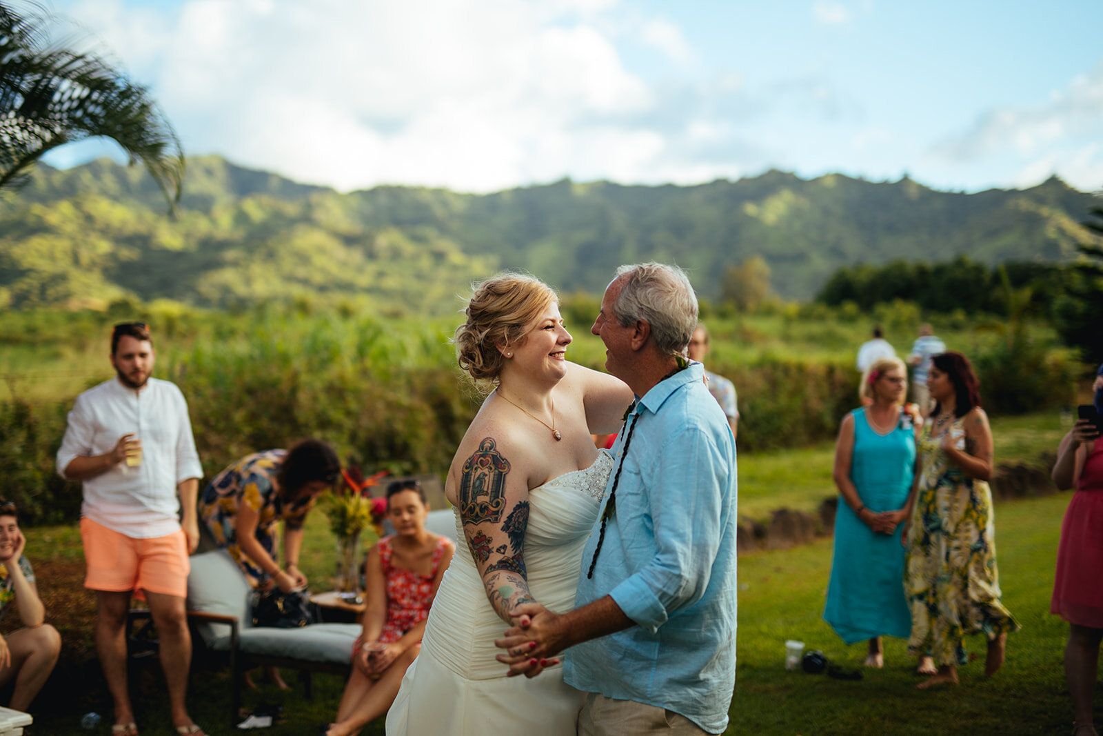 Bride dancing with father in Kauai Hawaii Shawnee Custalow wedding photography