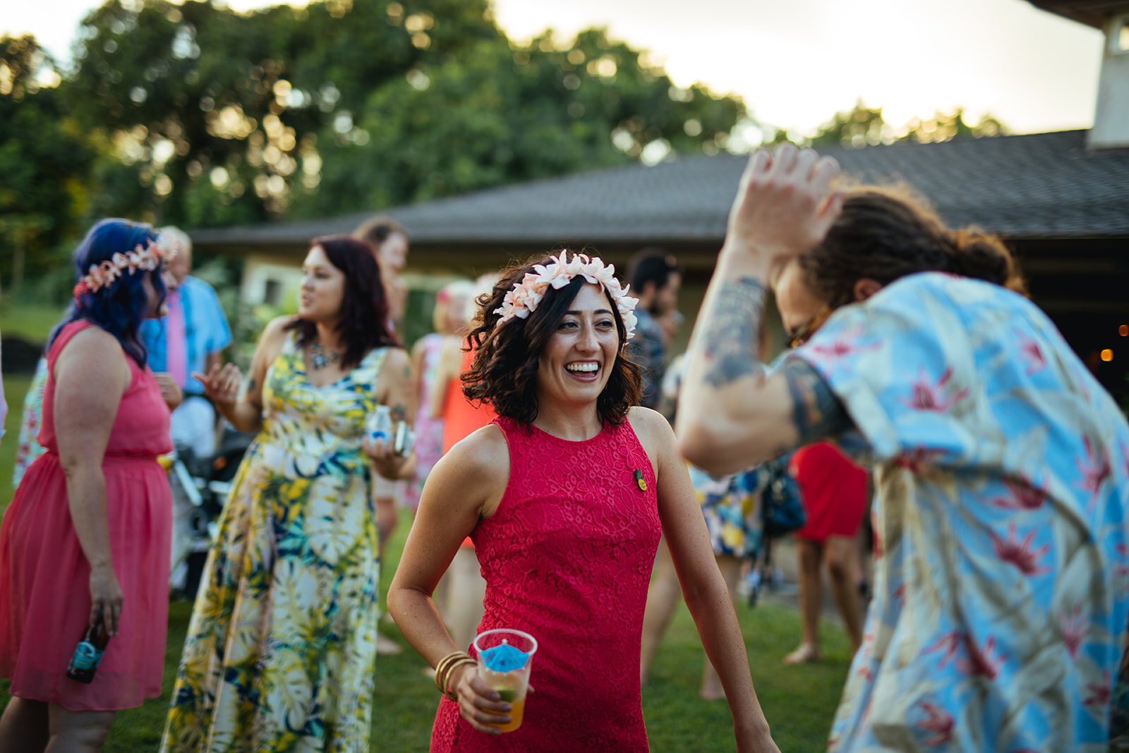 Wedding guests dancing in Kauai Hawaii Shawnee Custalow photography