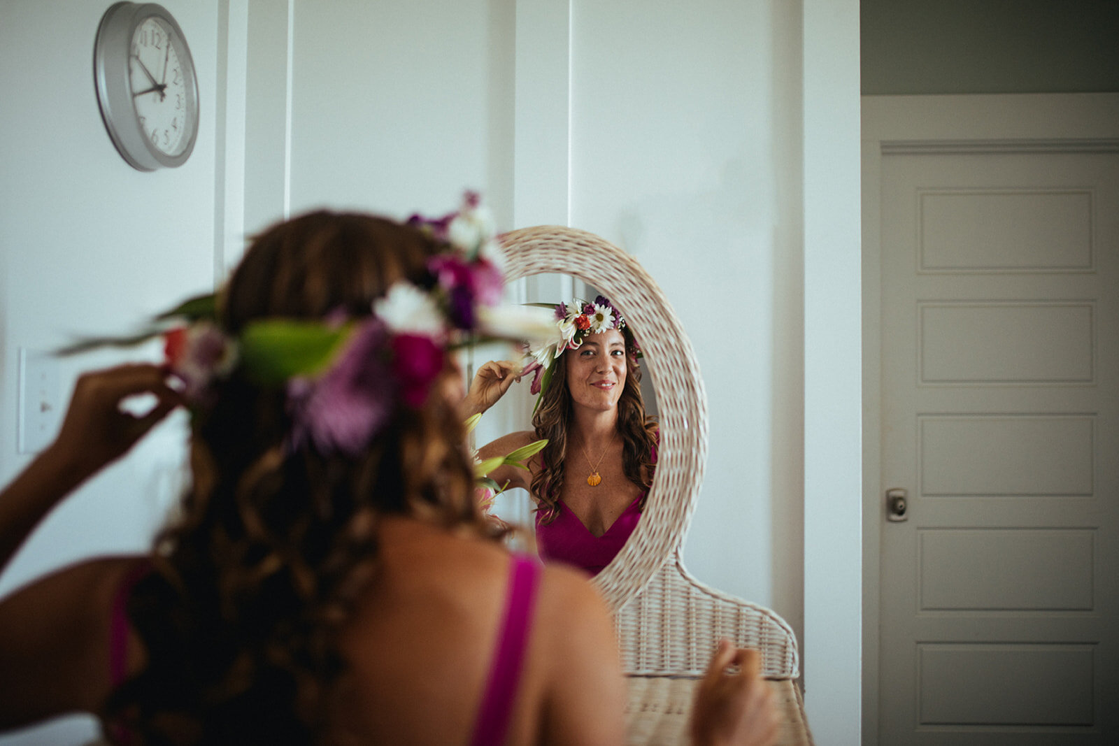 Bride with a flower headdress in SC Shawnee Custalow photography