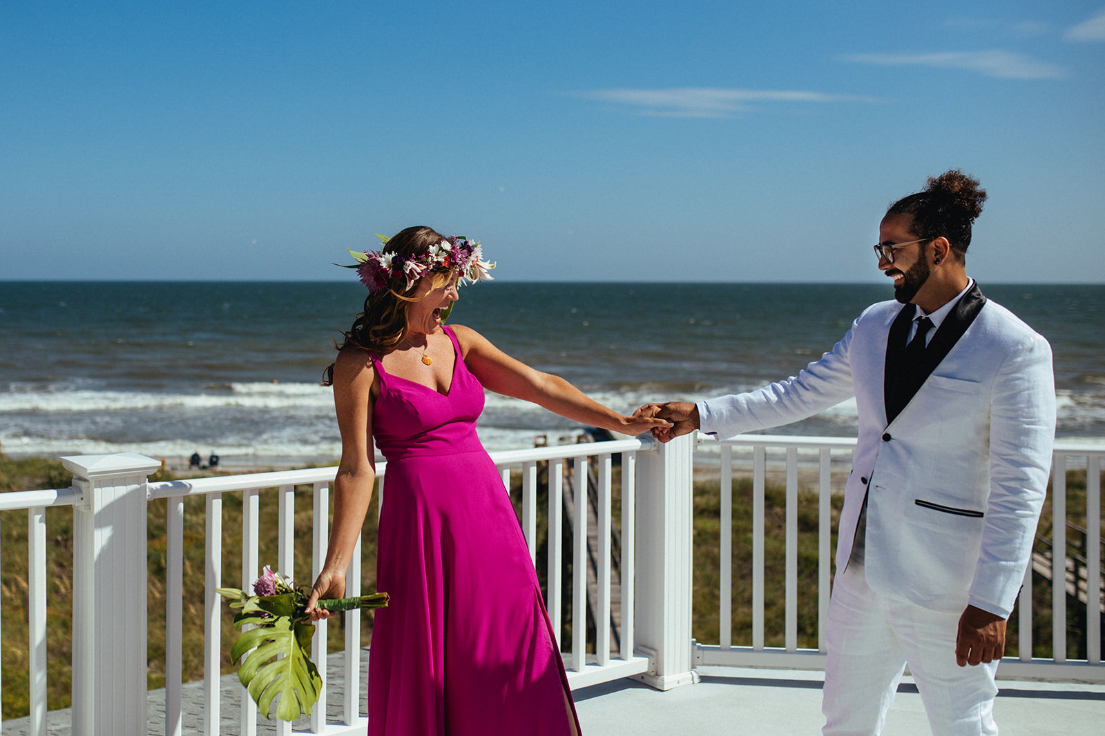 Bride and groom at Folly Beach SC Shawnee Custalow photography