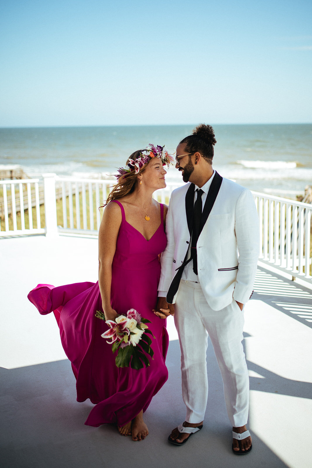 Bride and groom at Folly Beach South Carolina Shawnee Custalow