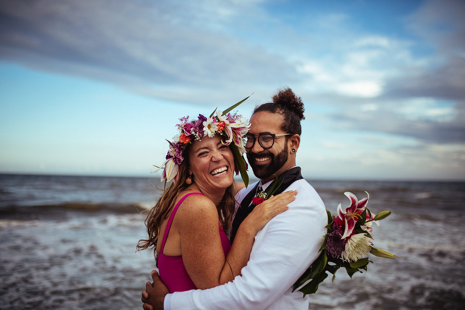 Happy Newlyweds on Folly Beach Shawnee Custalow wedding photography