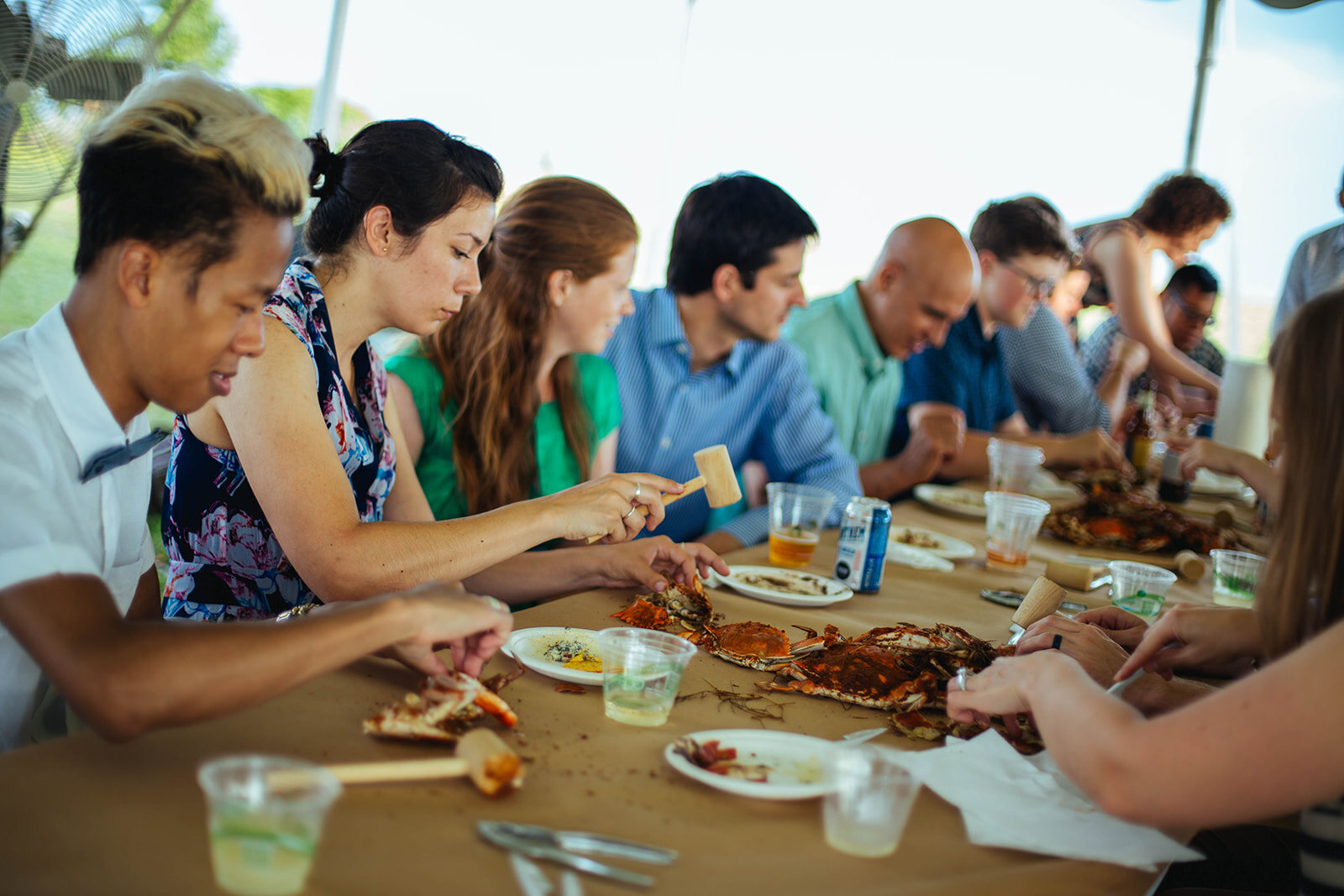 Guests eating at rehearsal dinner at Black Walnut Point Inn Shawnee Custalow photography