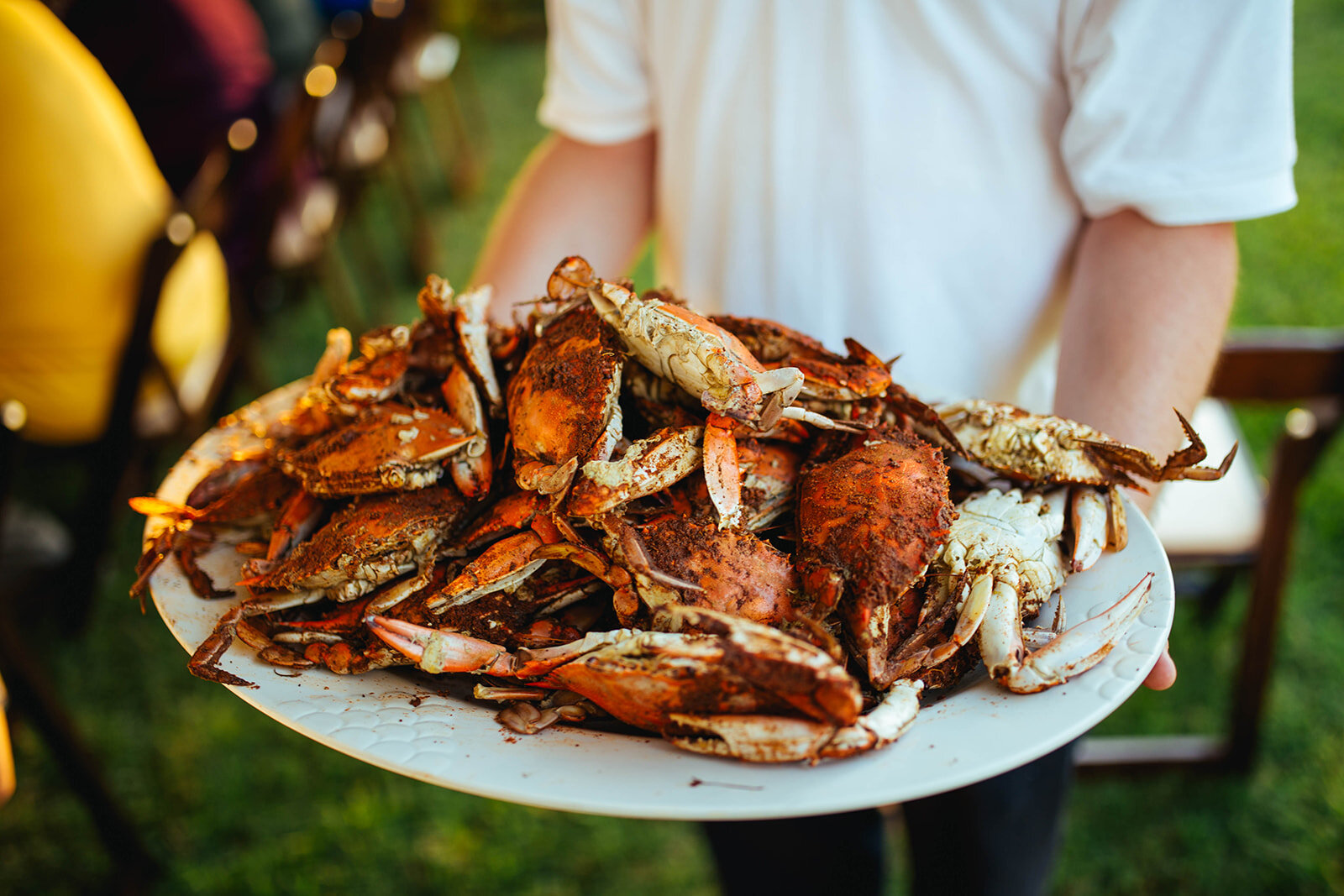 Plater of crabs at rehearsal dinner on Tilghman Island MD Shawnee Custalow photography