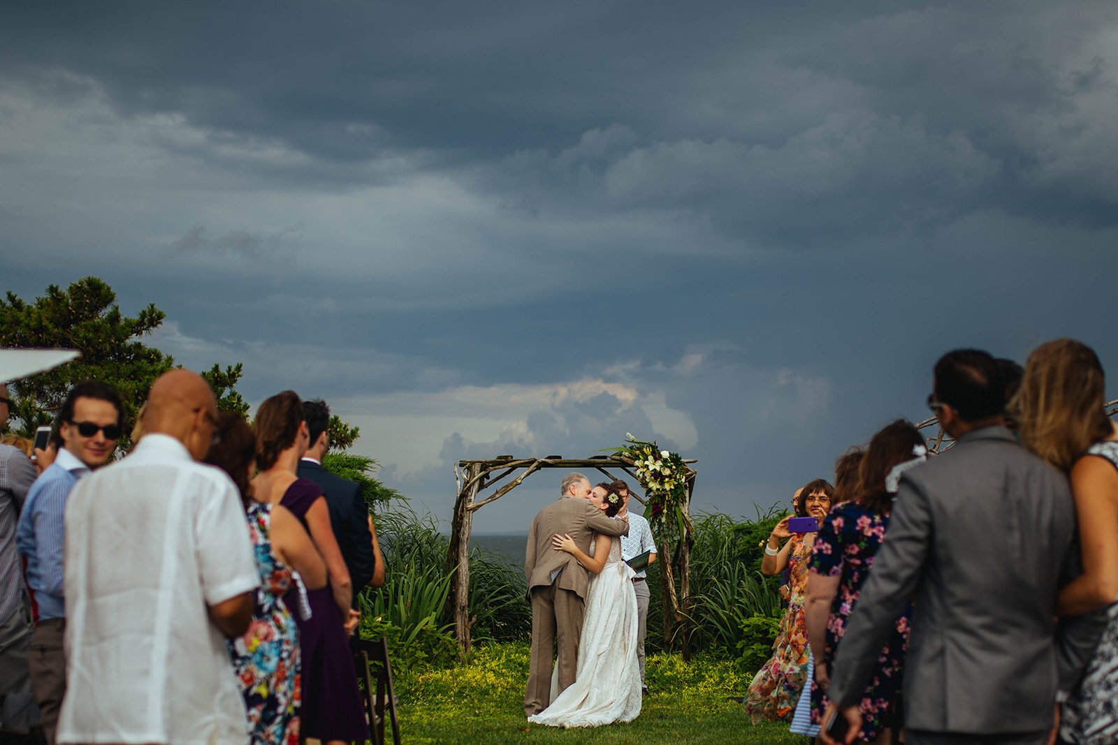Bride and father embrace at Tilghman Island MD wedding Shawnee Custalow photography
