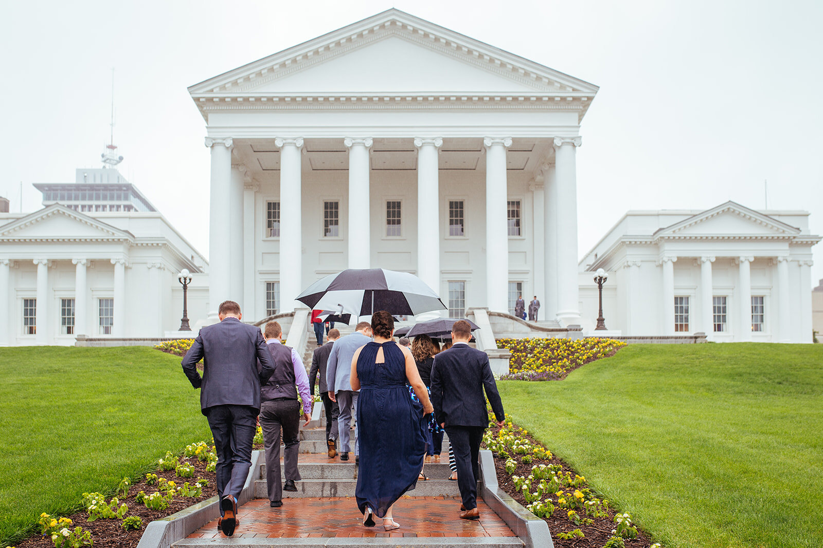 Wedding party walking up to the Richmond VA Capitol building Shawnee Custalow photography