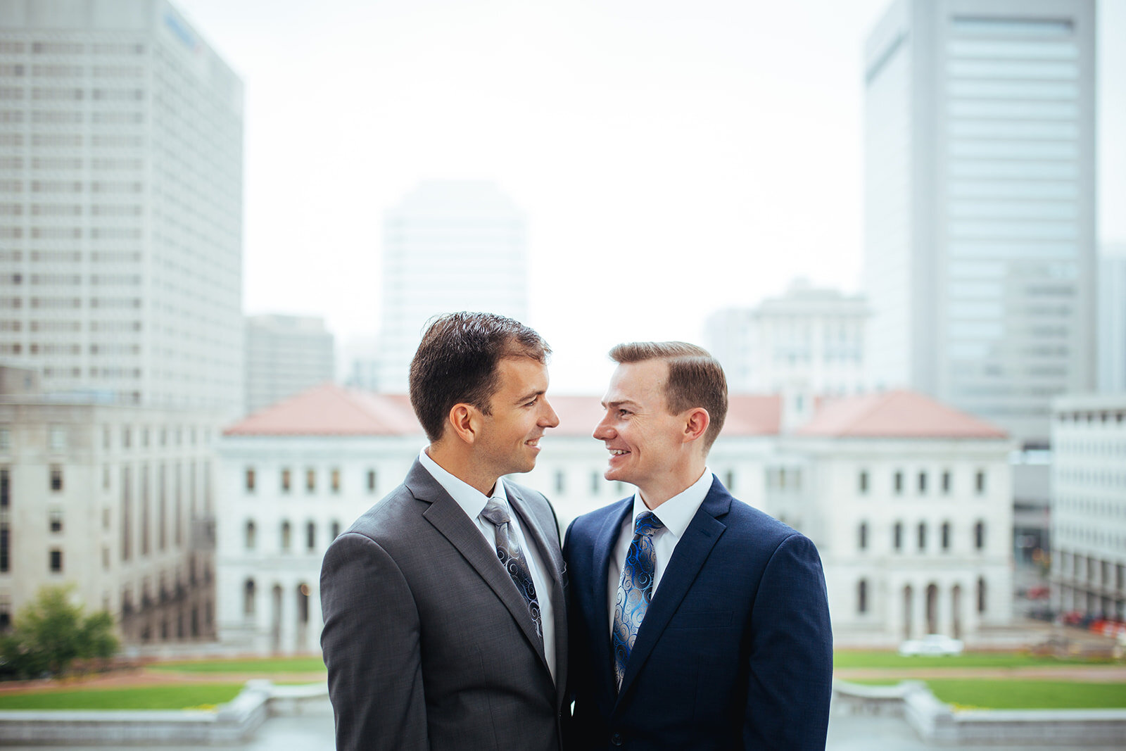 LGBTQ couple at Richmond VA Capitol Building Shawnee Custalow queer wedding photography