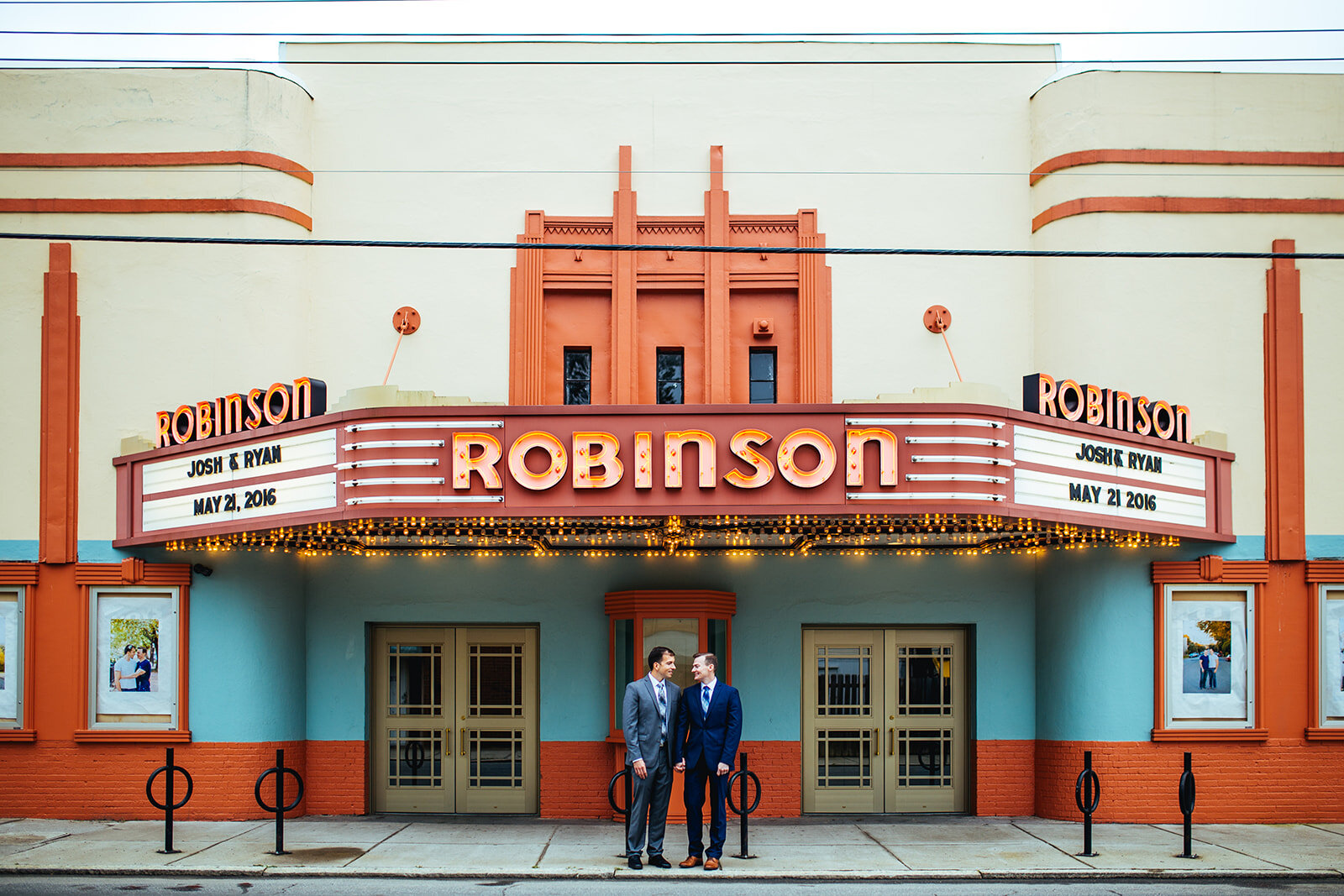 LGBTQ newlyweds outside the Robinson Theater RVA Shawnee Custalow wedding photography