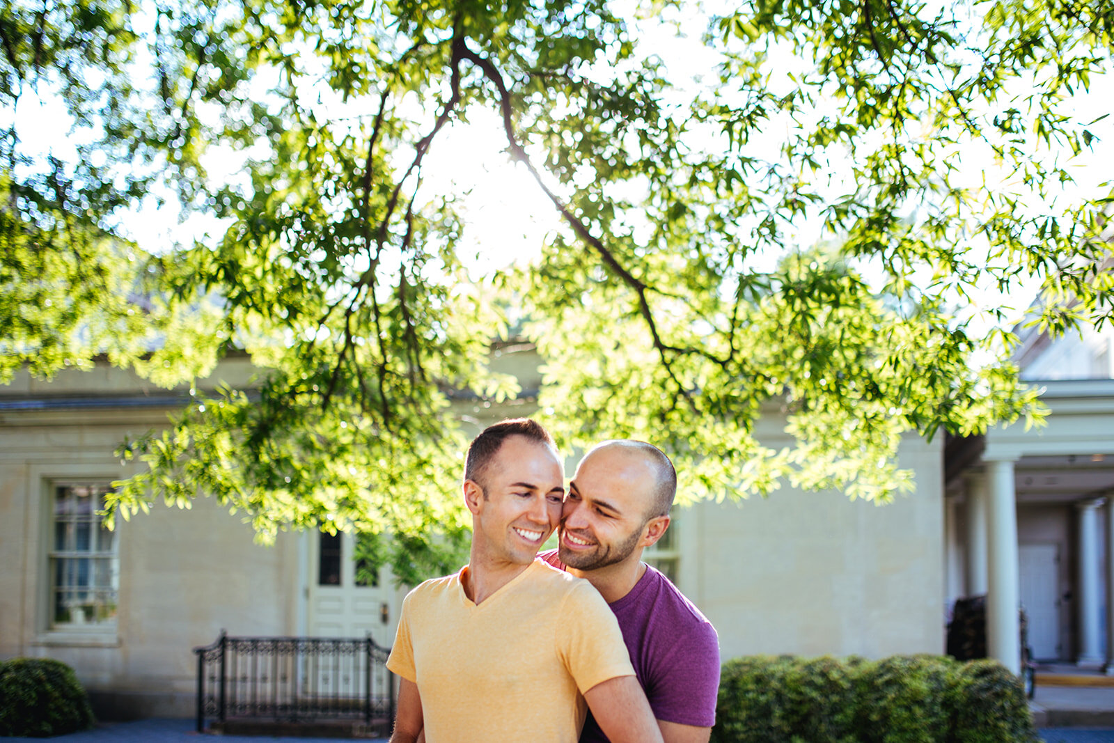 LGBTQ couple embracing at the VMFA Richmond VA Shawnee Custalow photography