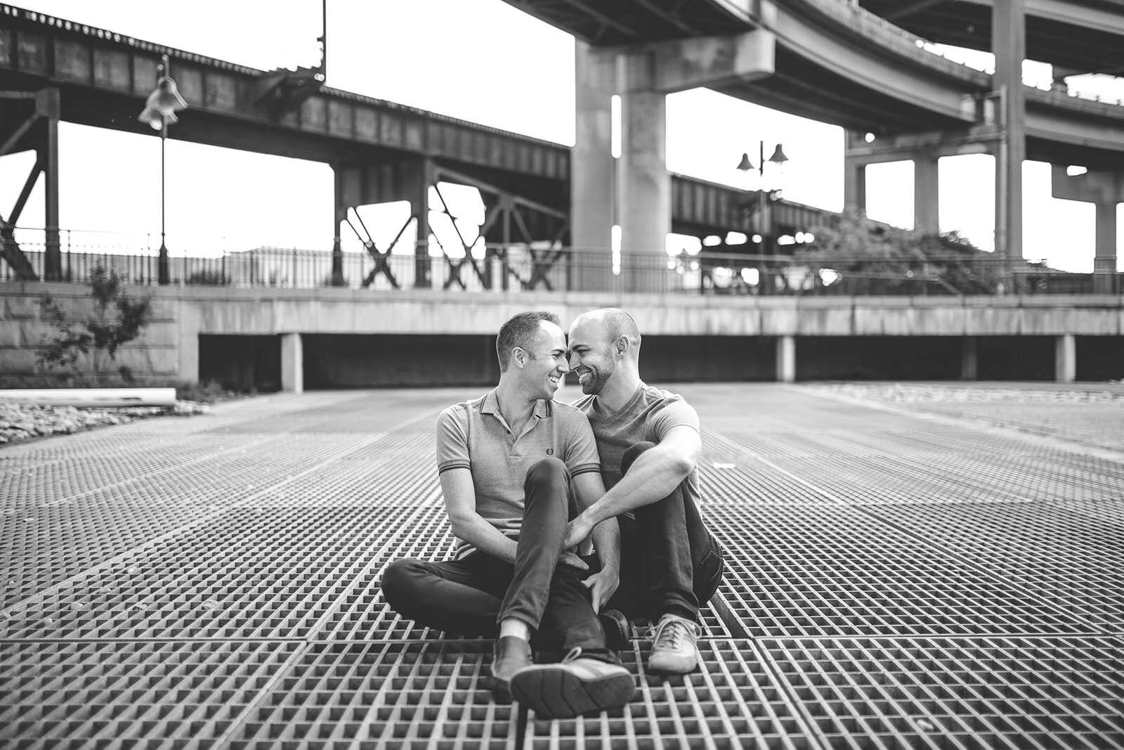 Happy couple in downtown Richmond VA Shawnee Custalow queer photographer