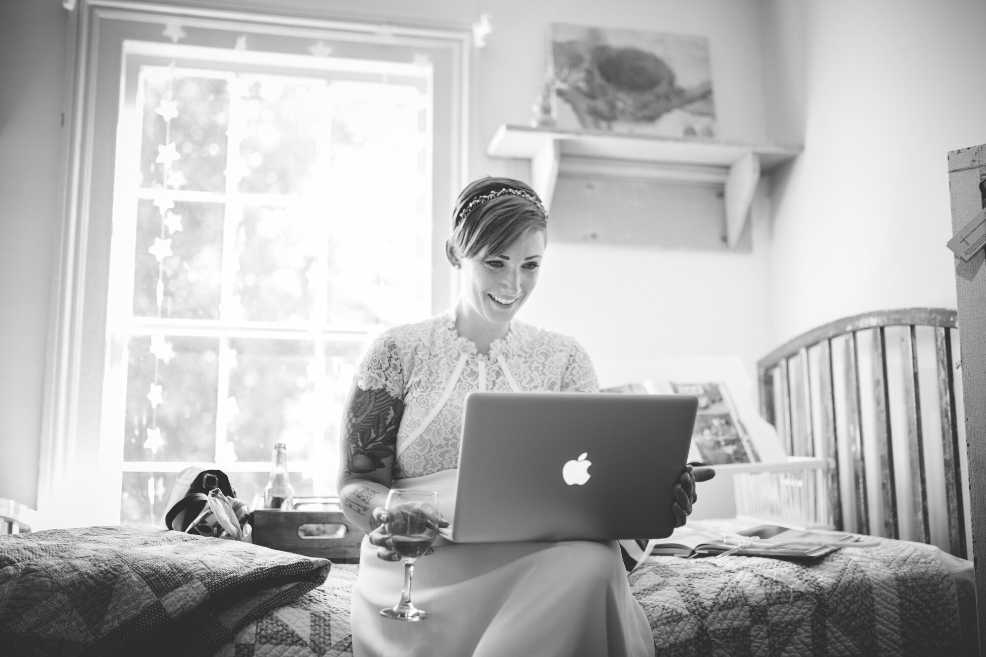 Future spouse on a laptop in Richmond VA Shawnee Custalow wedding photography