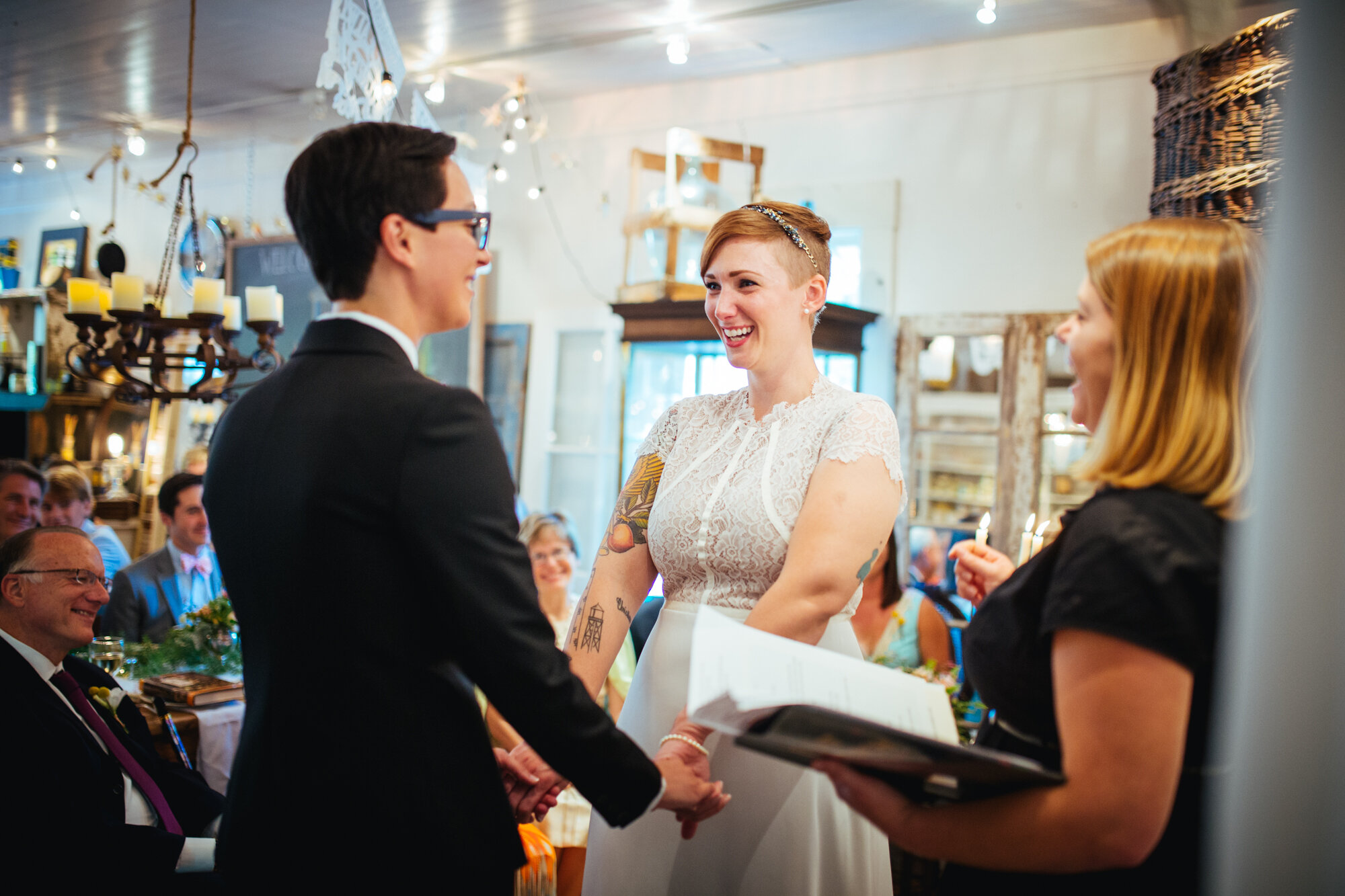 LGBTQ couple getting married at Gather at the Hallsboro Store Shawnee Custalow photography