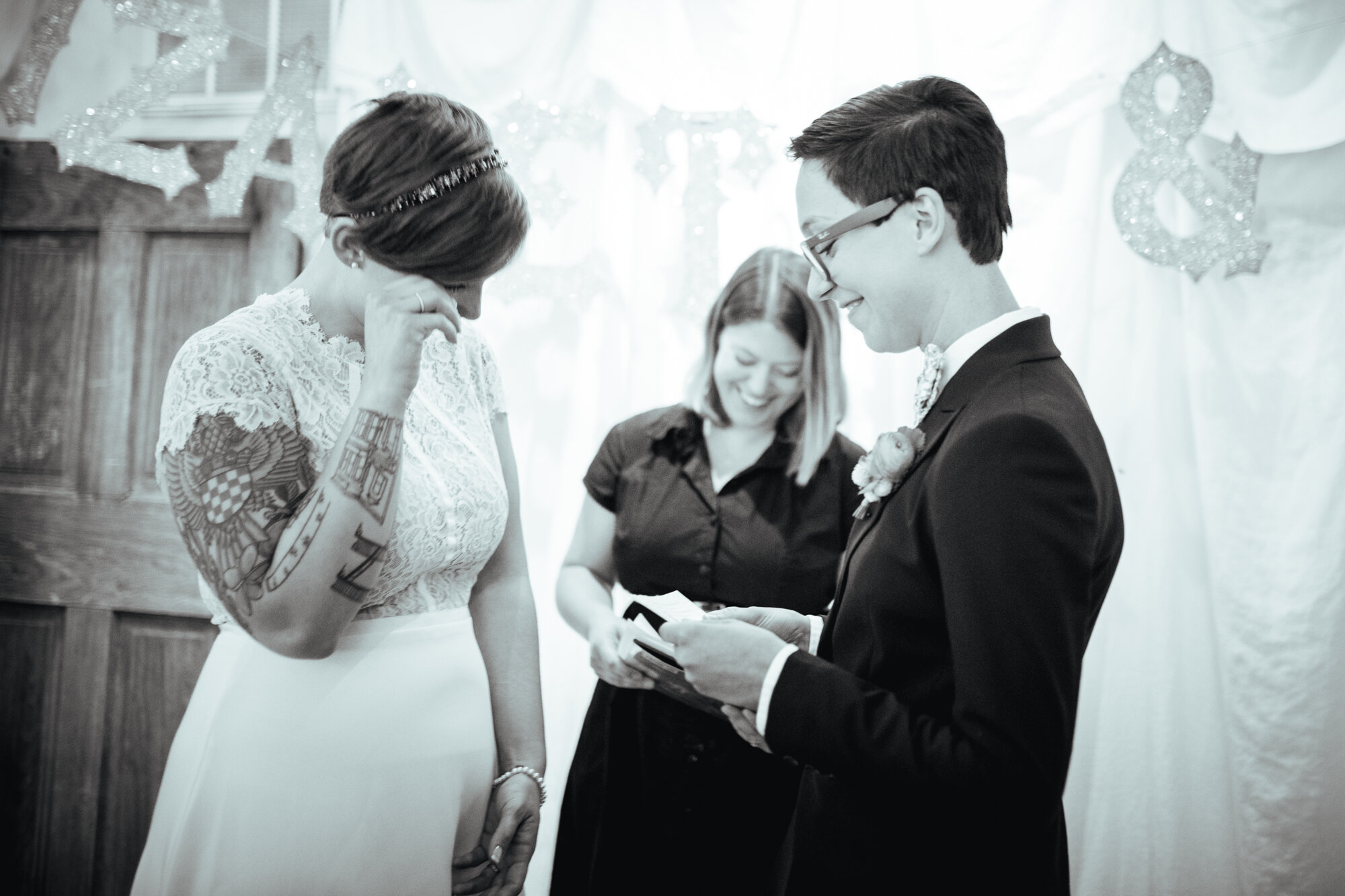 Couple reading vows in Gather at the Hallsboro Store VA Shawnee Custalow photography