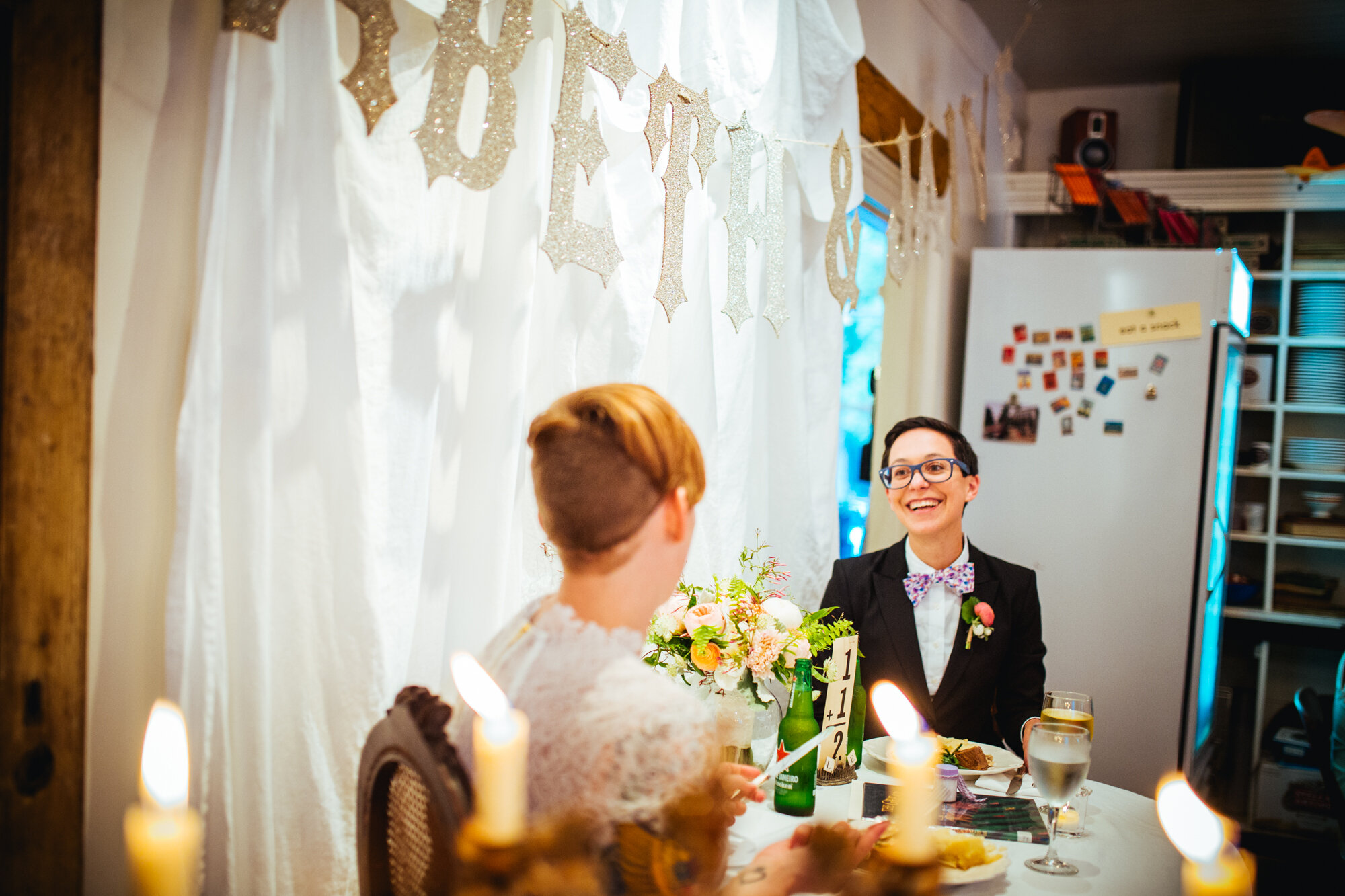 Happy queer newlyweds at Gather at the Hallsboro Store Shawnee Custalow photography