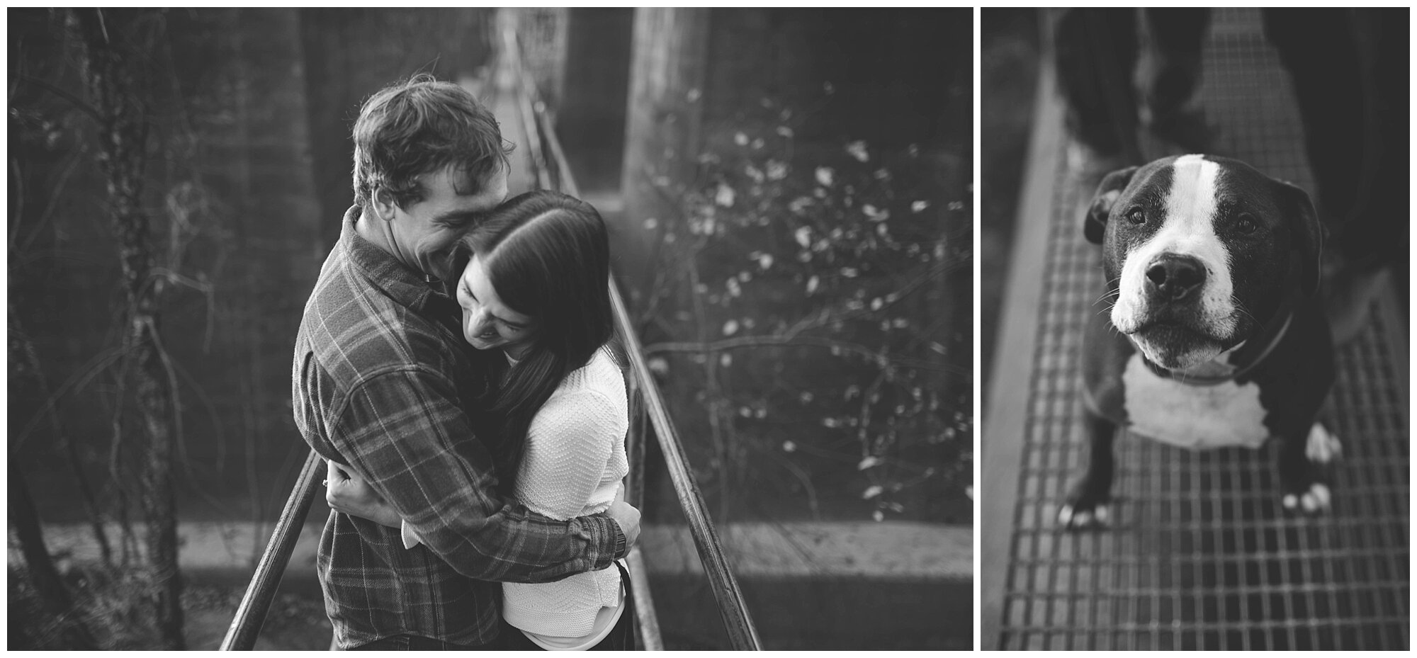 Engaged couple and pet dog by the James River RVA Shawnee Custalow photography