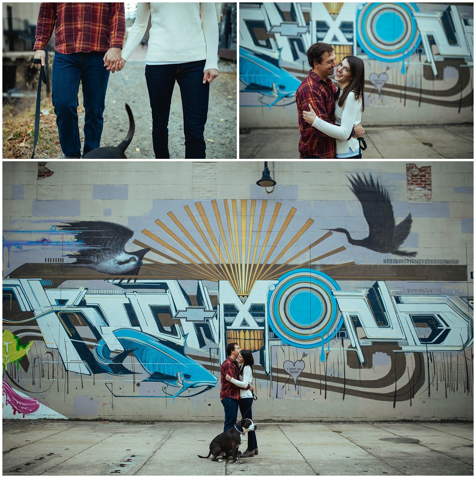 Photo collage of engaged couple with pet dog in Richmond VA Shawnee Custalow photography