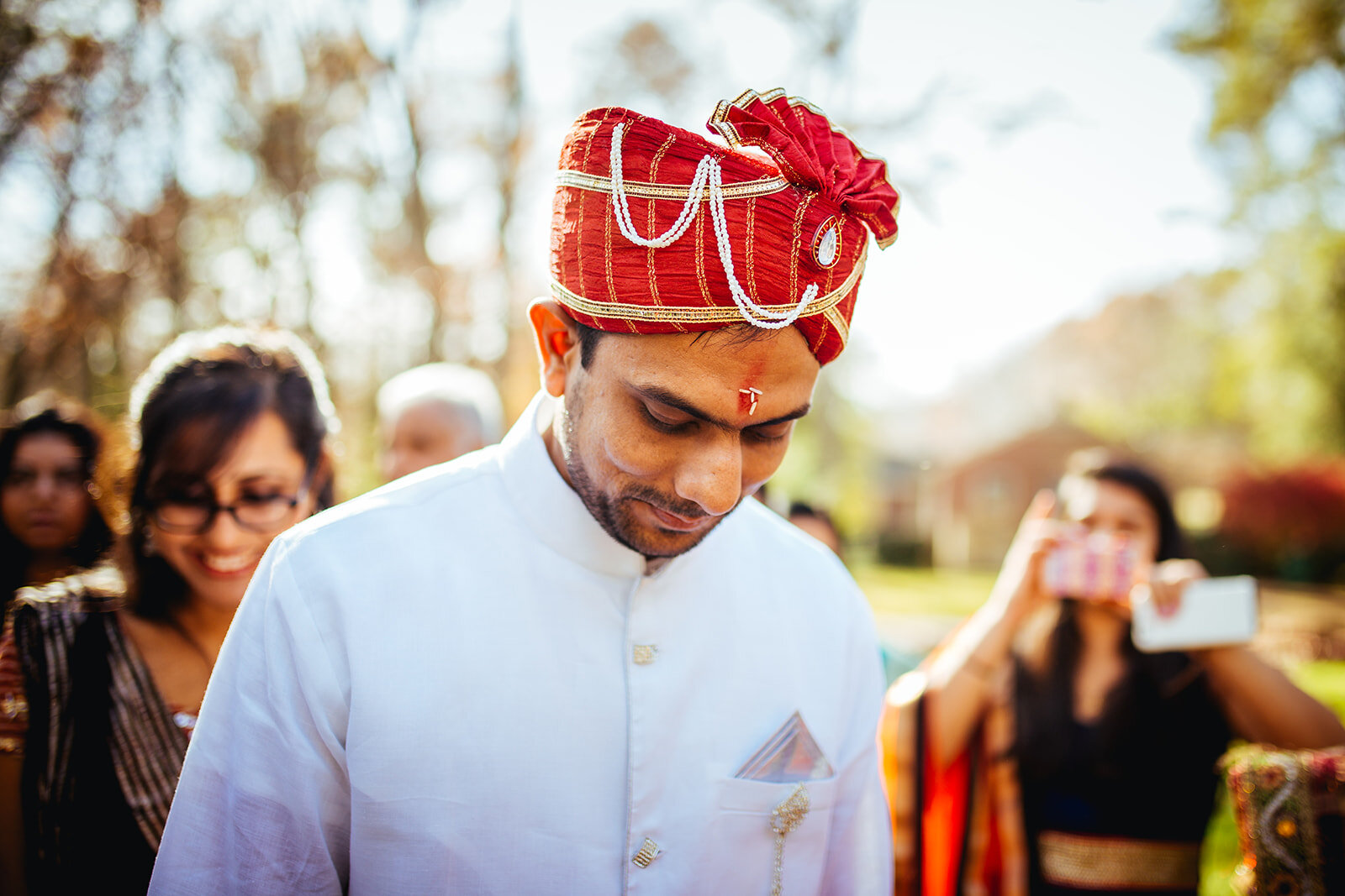 Indian groom in turban and tilak in Richmond VA Shawnee Custalow wedding photography