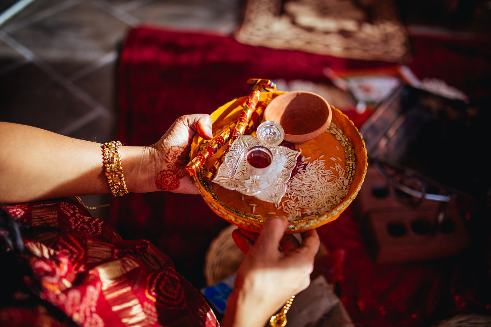 Indian wedding ritual objects on a plate in Richmond VA Shawnee Custalow photography