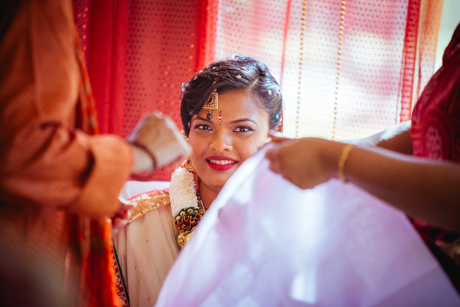 Indian Bride smiling in Richmond VA Shawnee Custalow wedding photography