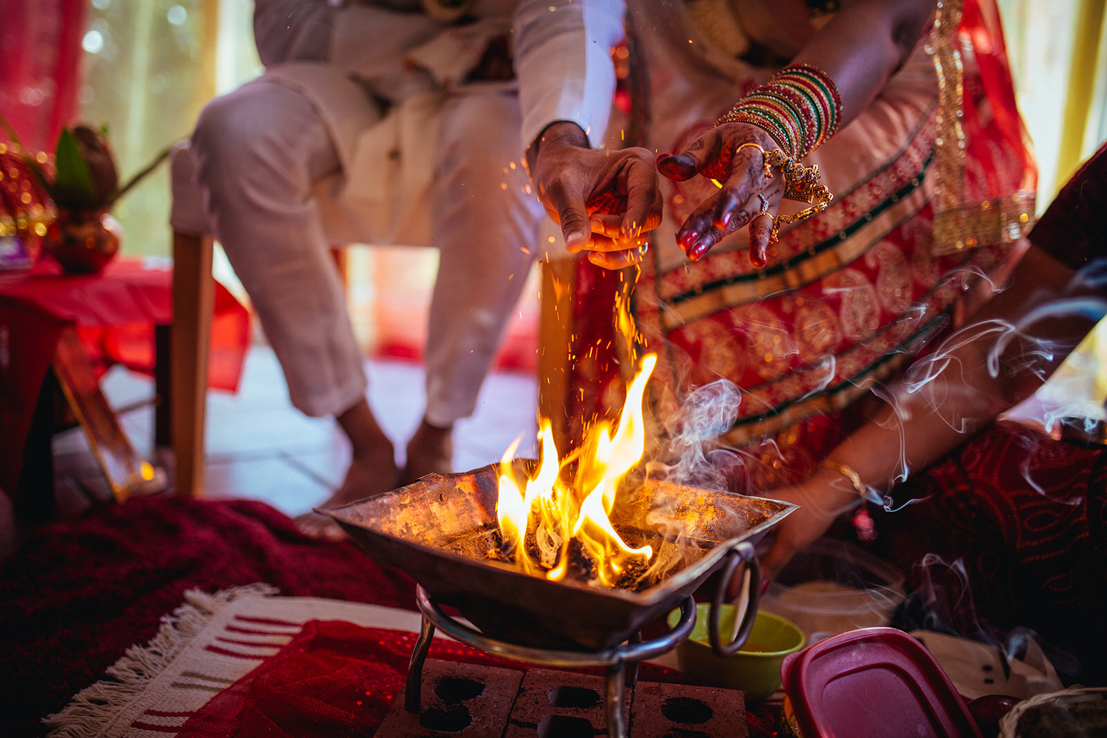 Traditional Indian Ceremonial fire in Richmond VA Shawnee Custalow wedding photography
