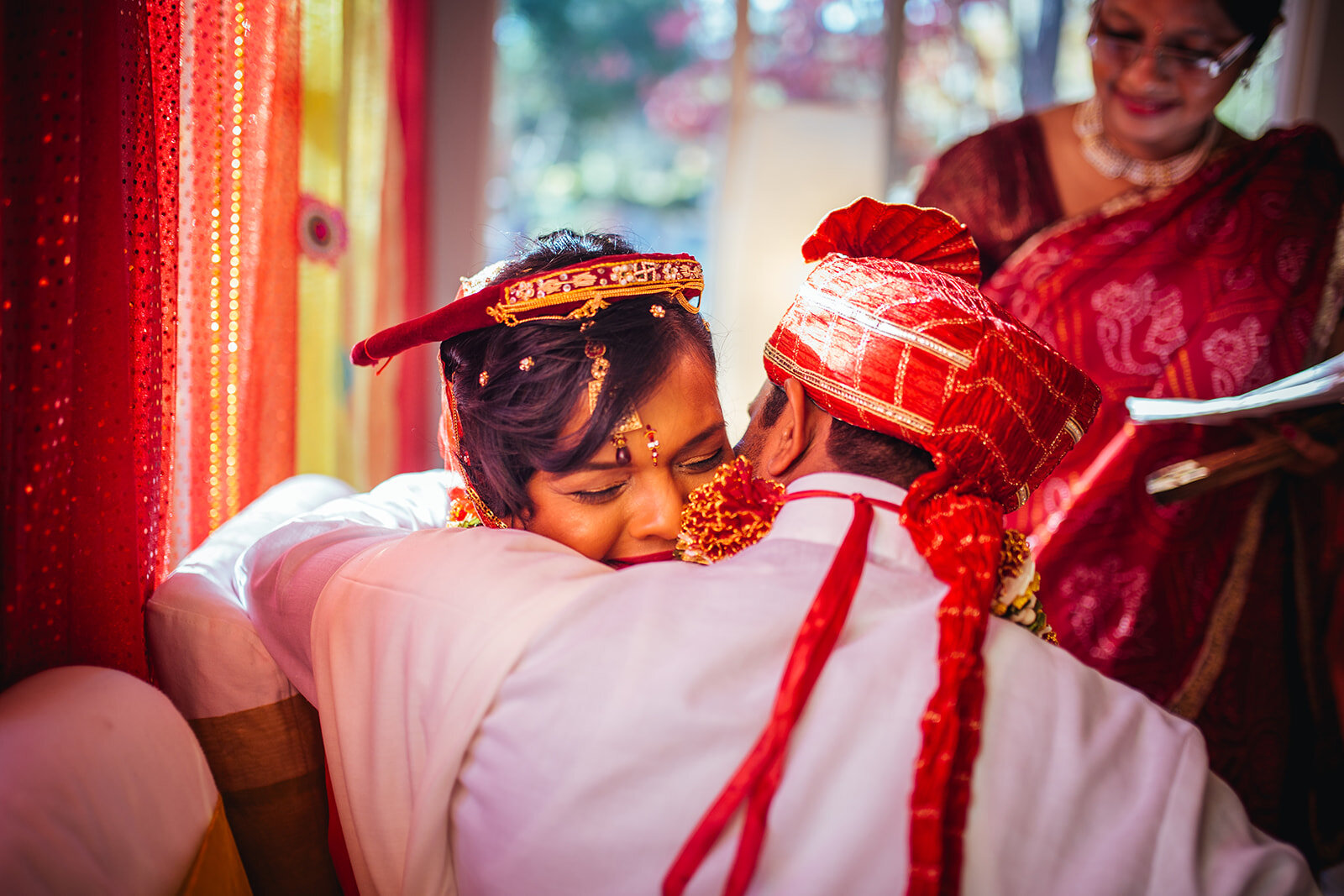 Indian bride and groom embracing in Richmond VA Shawnee Custalow wedding photography