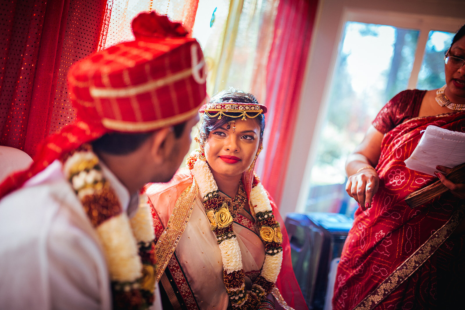 Indian bride looking at the groom in Richmond VA Shawnee Custalow wedding photography