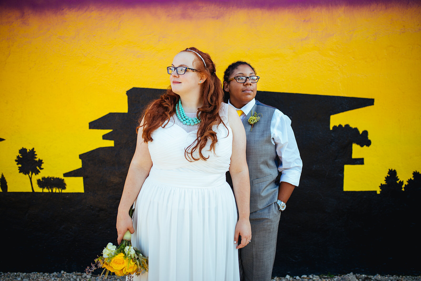 Newlyweds looking away from each other in Norfolk VA Shawnee Custalow photography