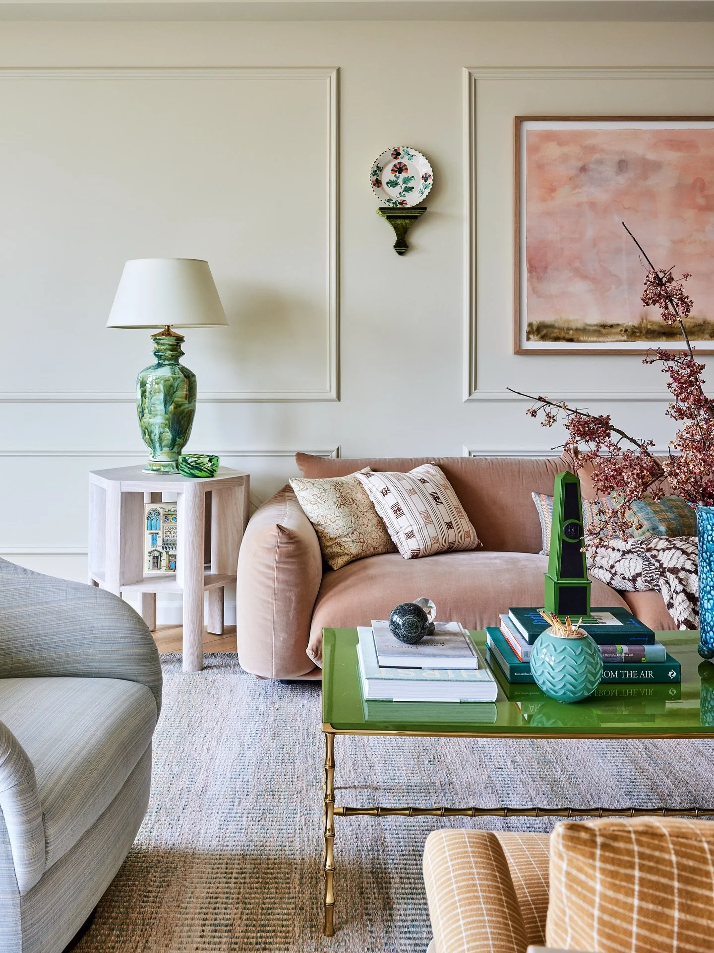 Color as punctuation. Even the quietest rooms deserve a touch of irreverence &mdash; a glint of lacquer, a painterly lamp, a wash of pink that keeps beige from being blah. Showgirl&hellip; but make it subtle. And no, I will not stop associating my in