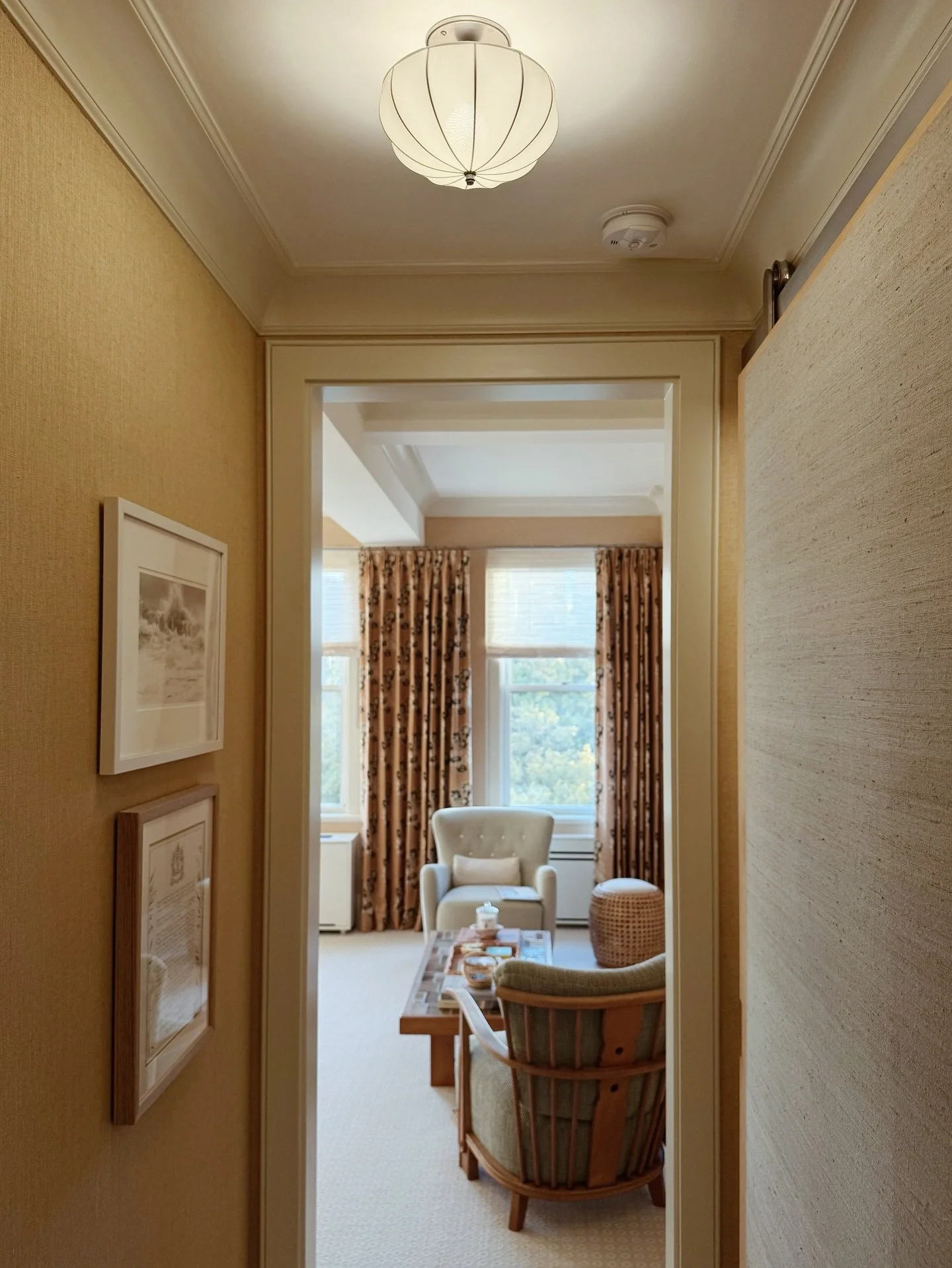 I&rsquo;ve probably overshared our bedroom in the new apartment at the expense of every other room, but when the southern light pours in each afternoon, it&rsquo;s complete magic. My husband thought the linen wallcovering might be too dark and not ve