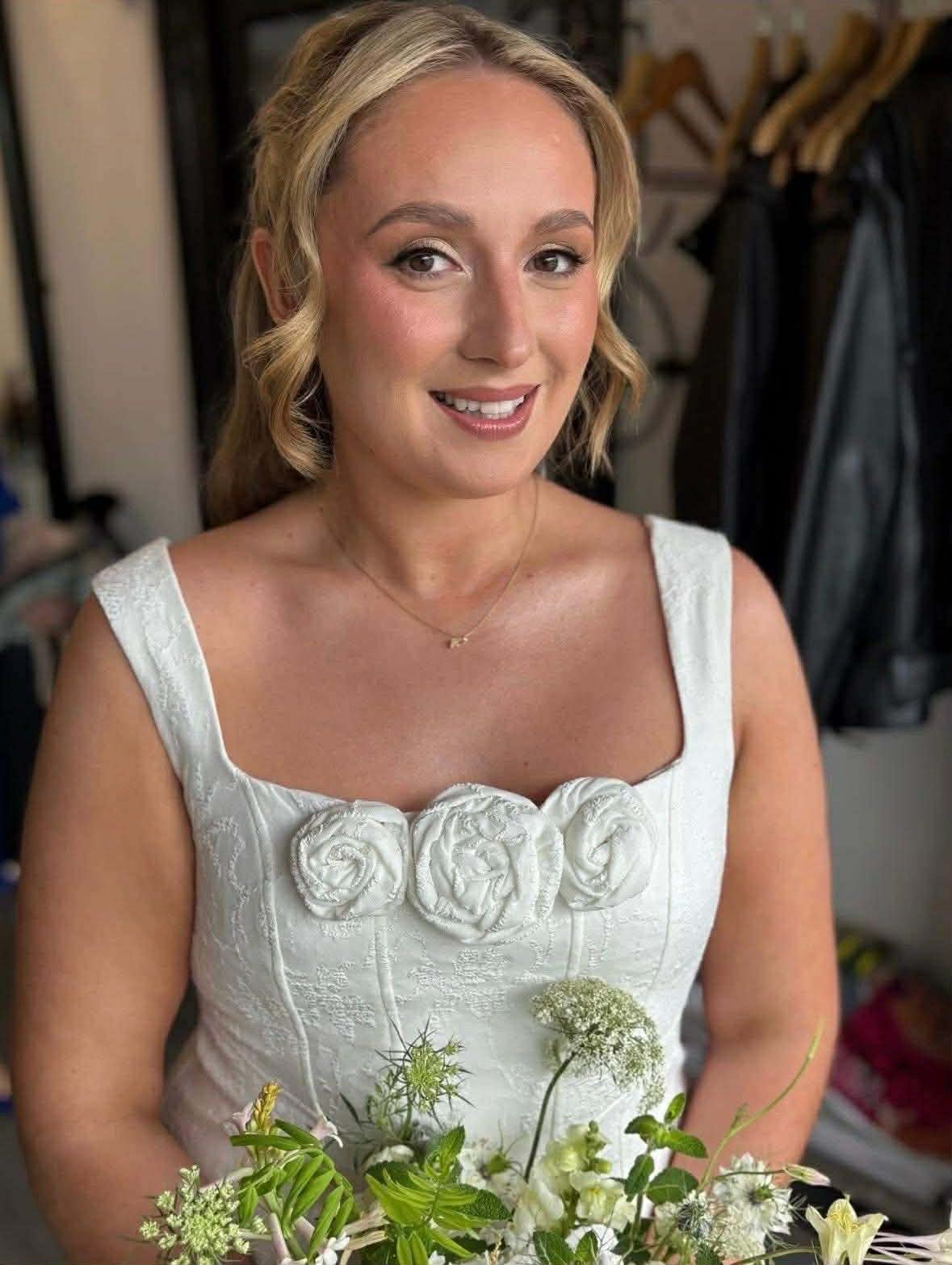 Natural bridal makeup close up with soft glam finish by South Wales makeup artist Lowri Makeup Artist