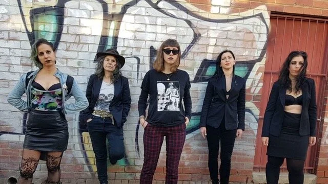 The Greek band Bandidas of Melbourne, pictured here with Koraly Dimitriadis (right). From left to right: Pascal Latra, Kitty San Pedro, (Apollonia Xylouri) and DJ Randy Lipz XXX (Eleni Tzaros).&nbsp;Picture Sourced from&nbsp; The Neos Kosmos.