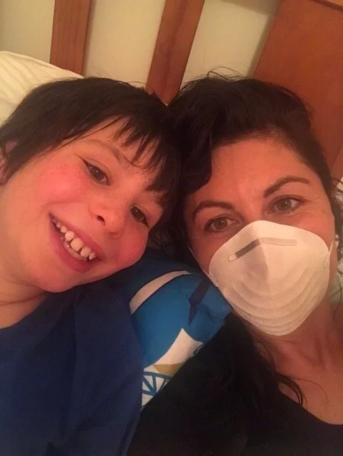 The writer and her son ill and in quarantine.