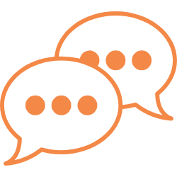Two overlapping speech bubbles with three dots inside each, representing conversation or communication.