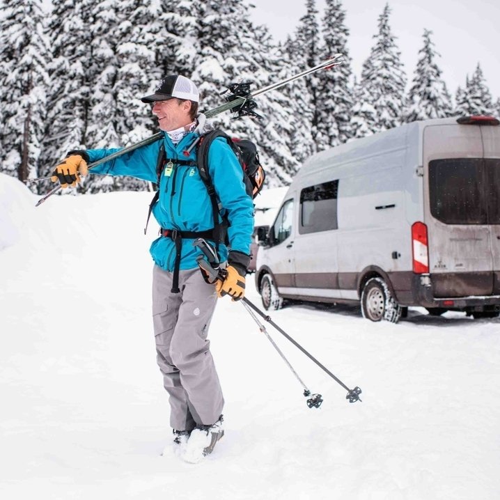 Getting those last turns in while the snow is still falling.