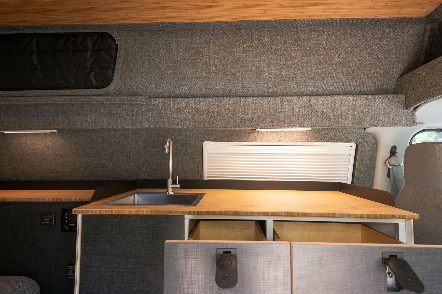 Kitchen of a Ford 4x4 E-Series Campervan
