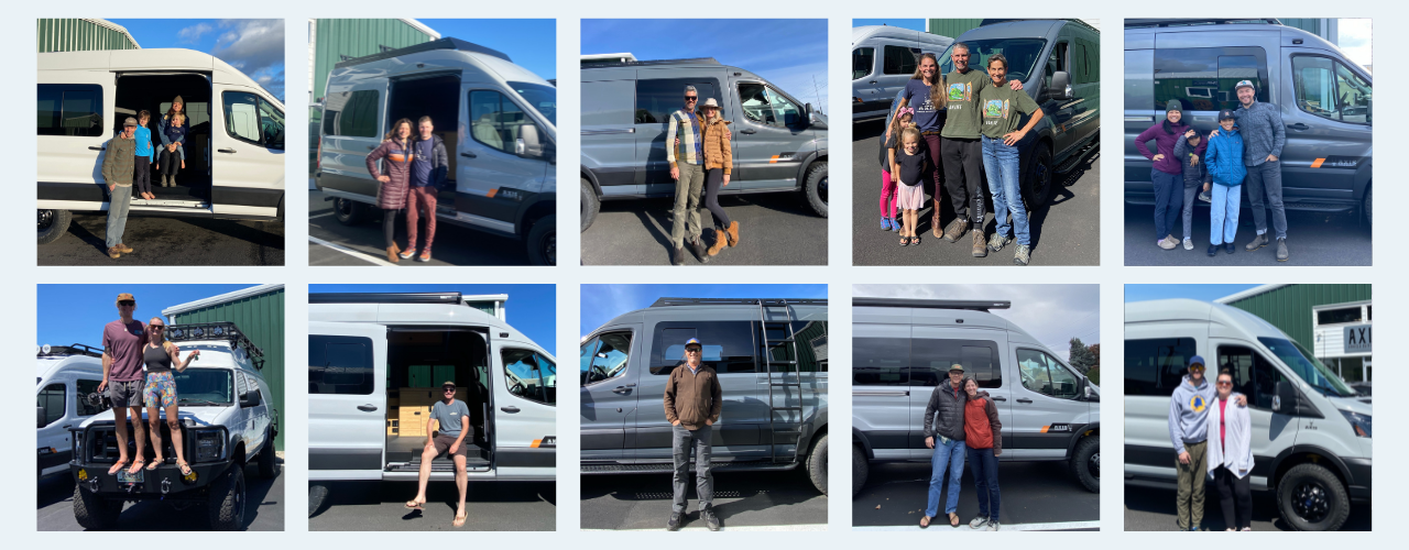 happy customers picking up their Axis van.