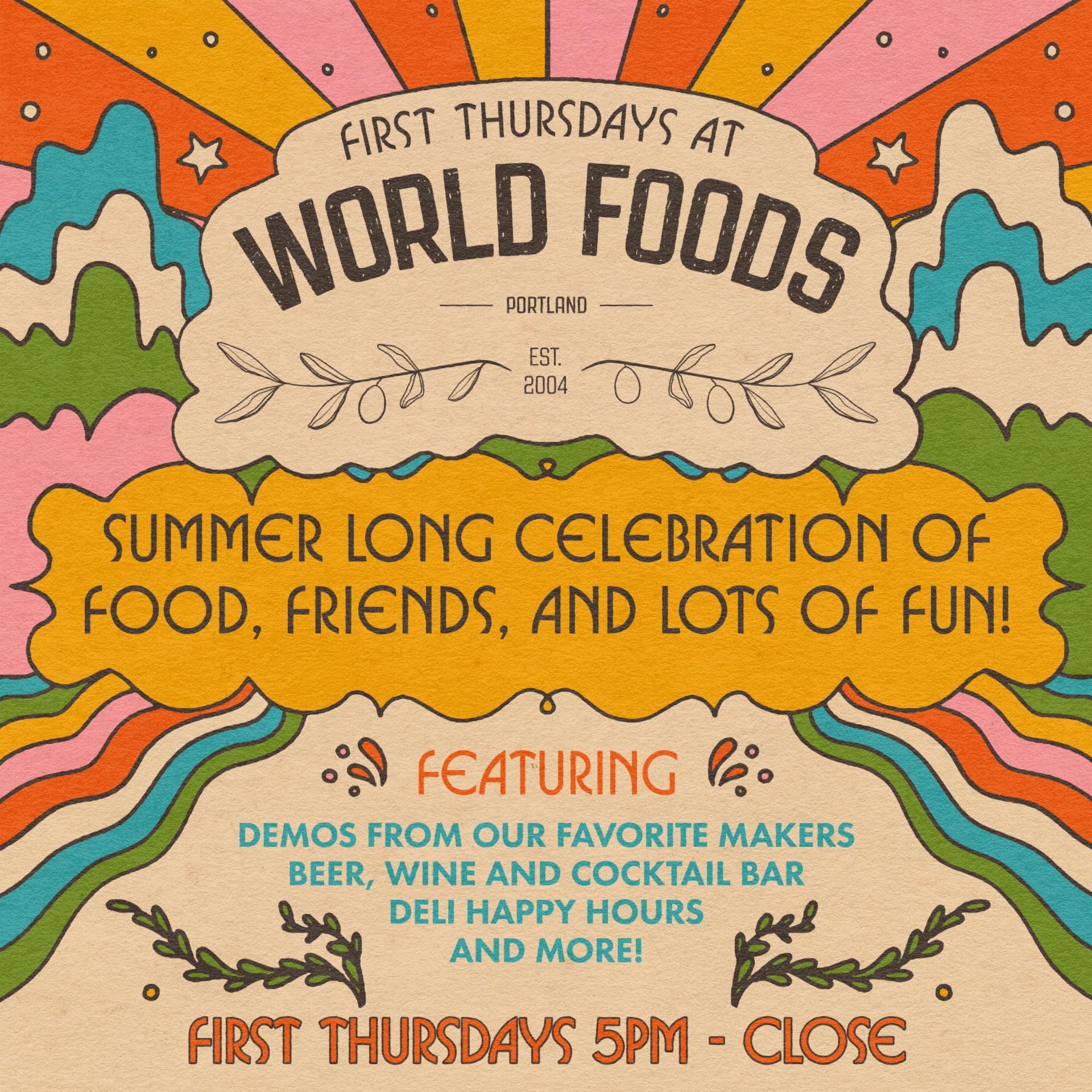 MARK YOUR CALENDARS! First Thursdays are BACK at World Foods starting June 6th! 🎉 Join us all summer long for even more food, friends and fun in 2024! From 5 pm - close, we&rsquo;ll be offering demos from some of our favorite makers and vendors, del