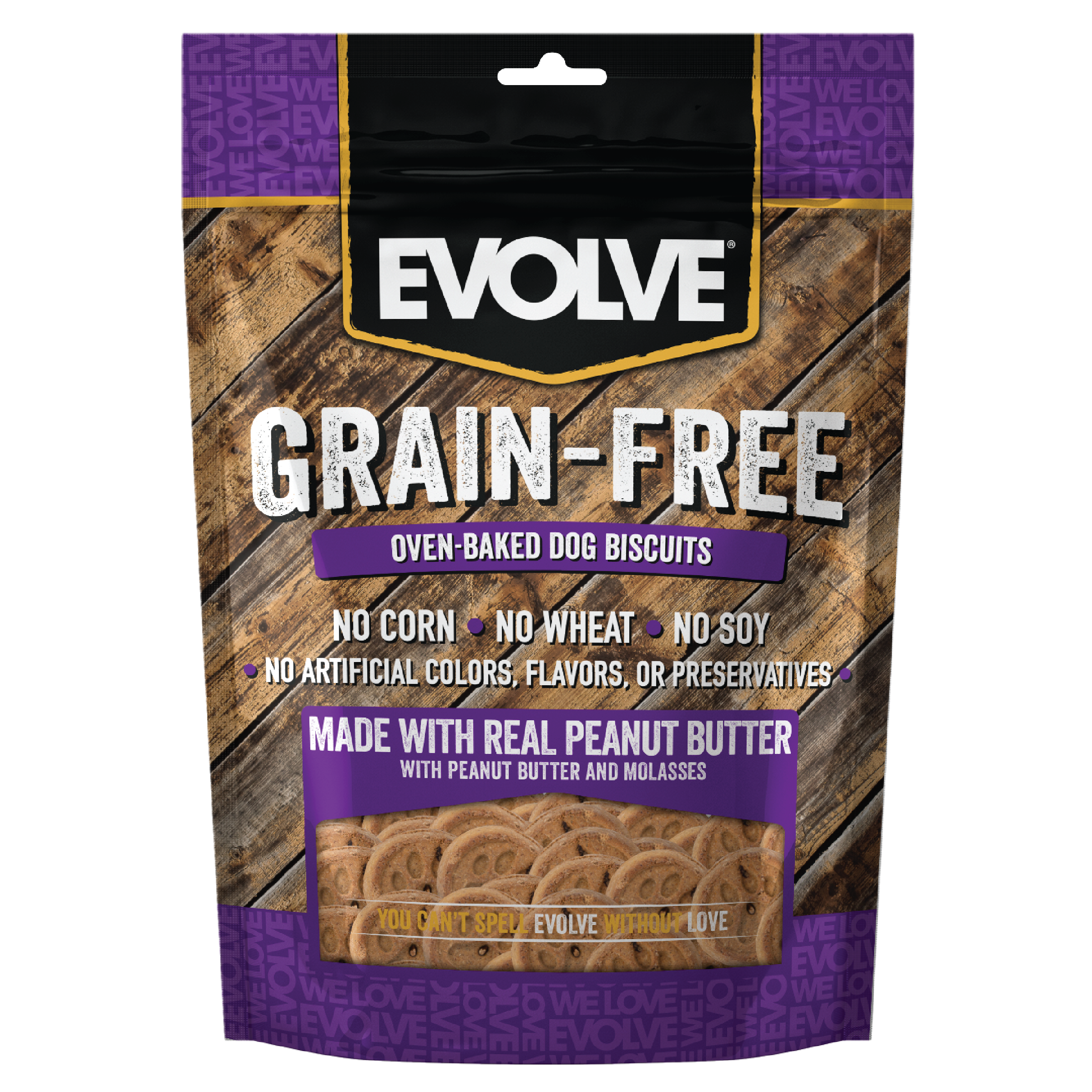 Evolve Grain Free Oven Baked Dog Biscuits with Real Peanut Butter & Molasses Treats