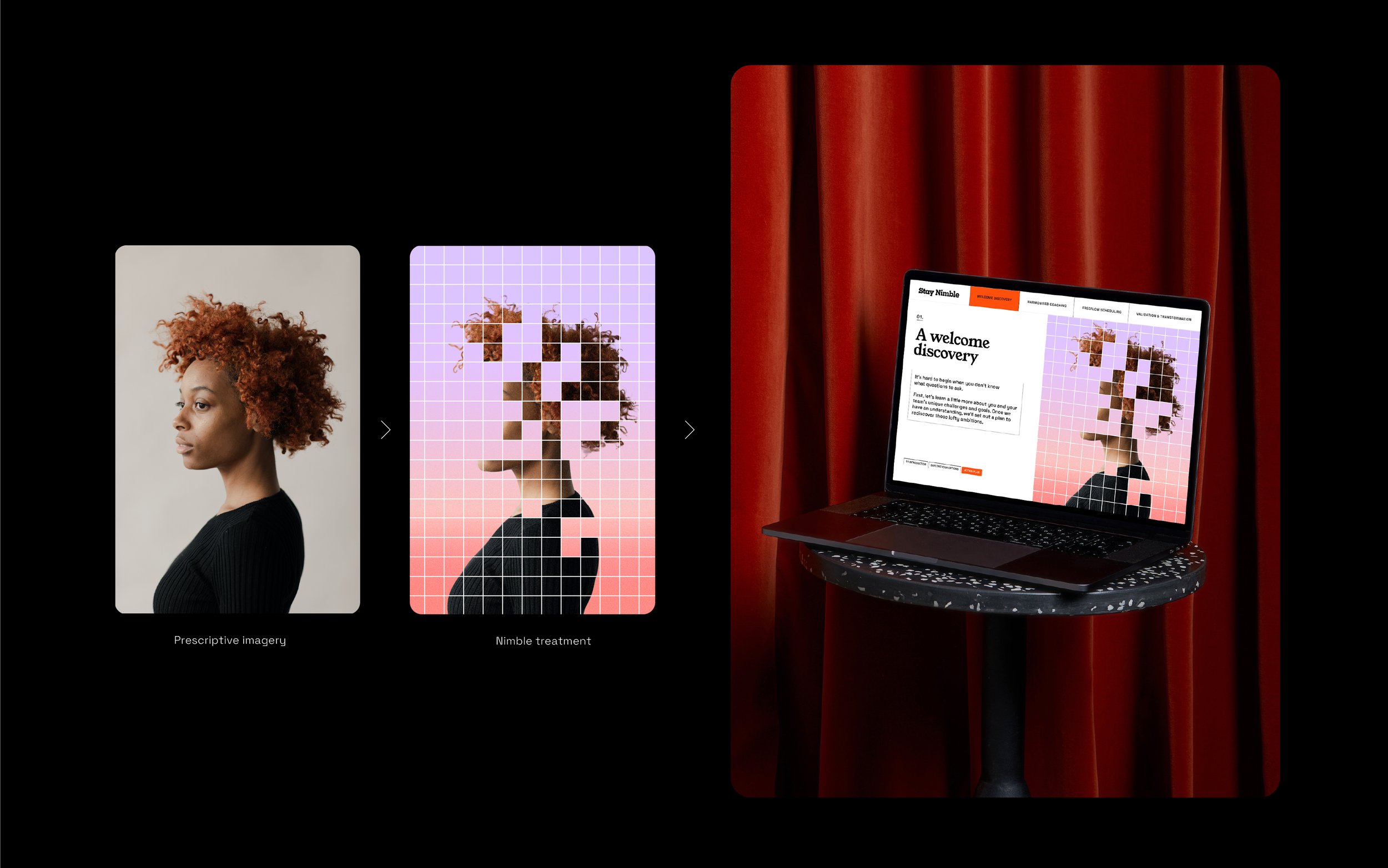 Digital art collage and career growth visuals for Stay Nimble career coaching platform and programs, by London designer Matty McMullen.